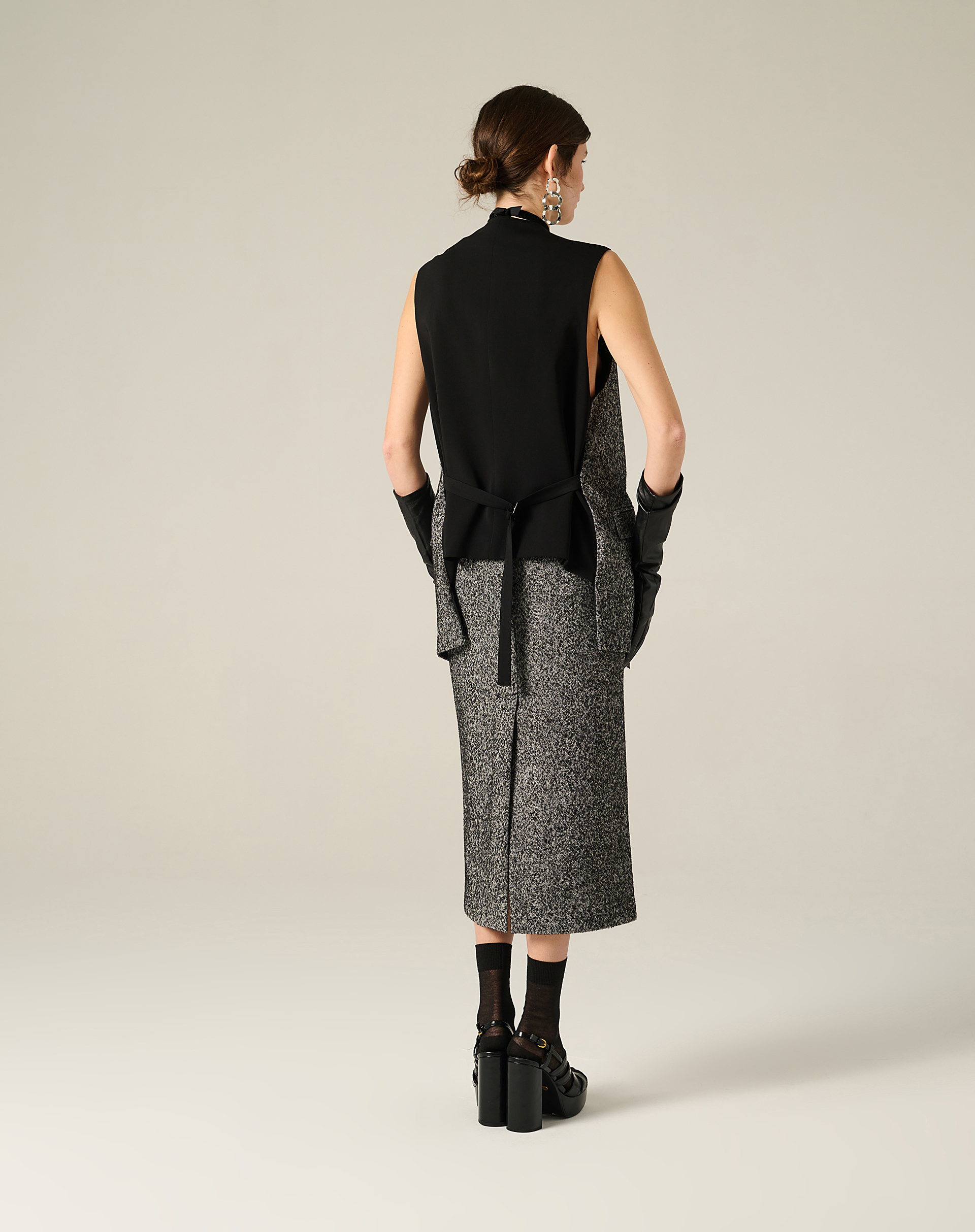 Two-Tone Suit Vest - BLACK - Manila Grace | Official Website