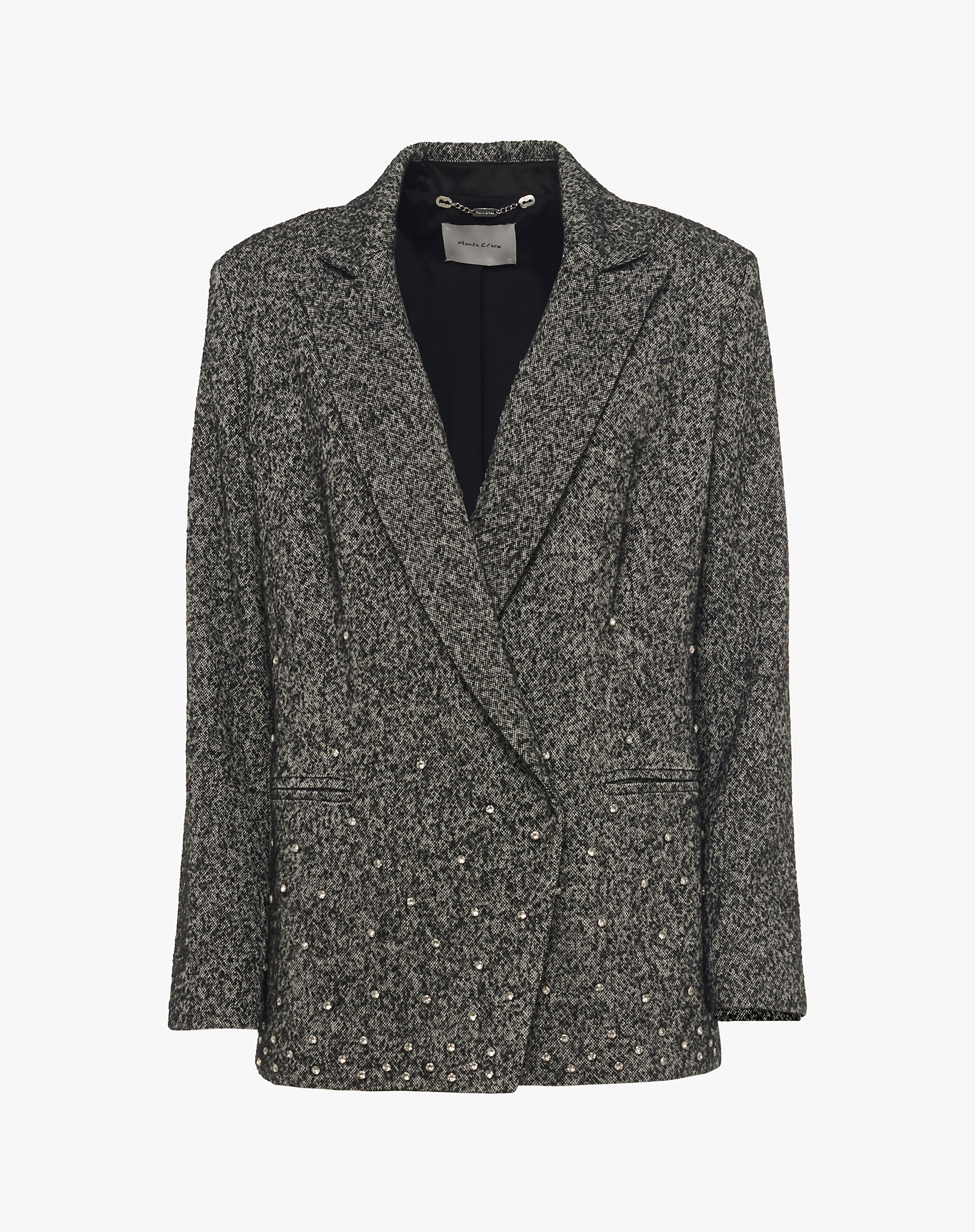 Tweed Jacket With Embroidered Pearls - BLACK - Manila Grace | Official Website