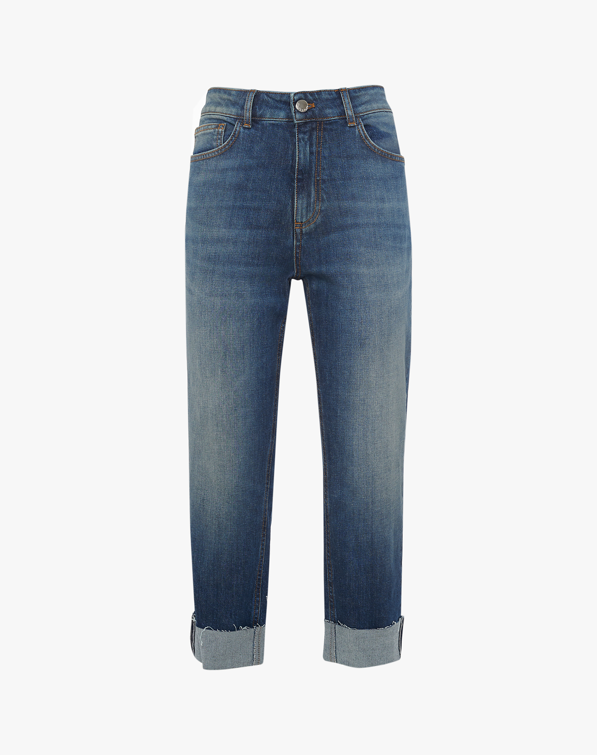 Boyfriend Jeans With Cuffs - TROUSERS - Manila Grace | Official Website