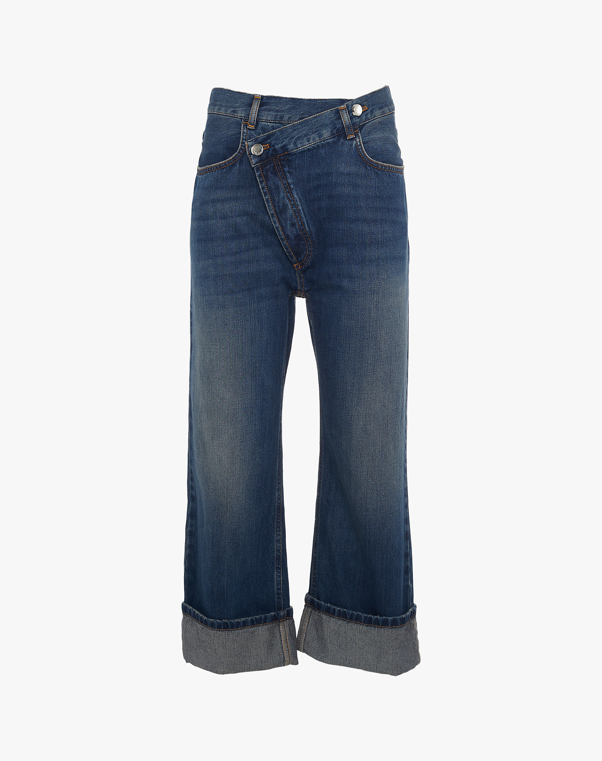 Wide-Leg Asymmetrical Jeans With Cuffs - MEDIUM BLUE - Manila Grace | Official Website