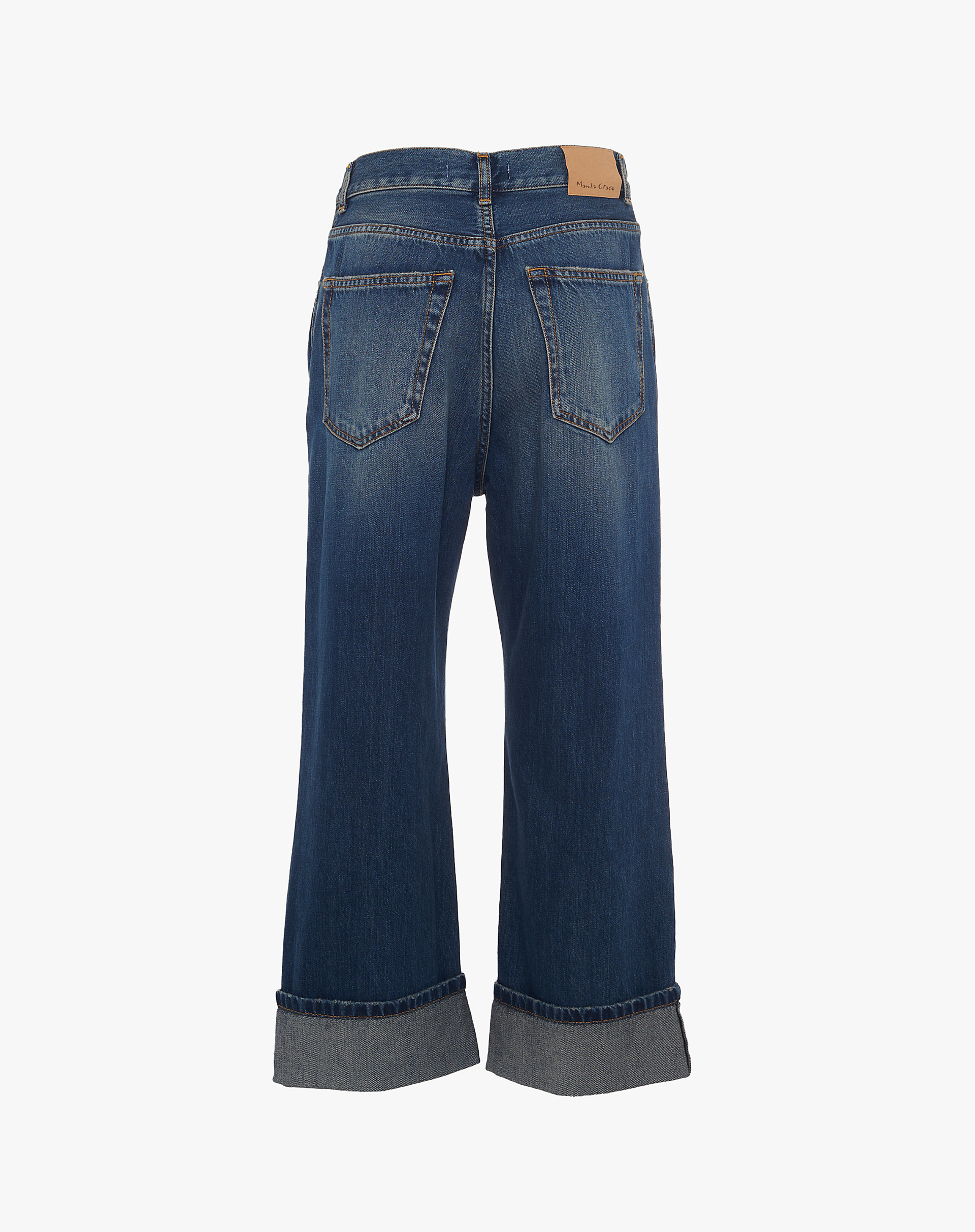 Wide-Leg Asymmetrical Jeans With Cuffs - MEDIUM BLUE - Manila Grace | Official Website