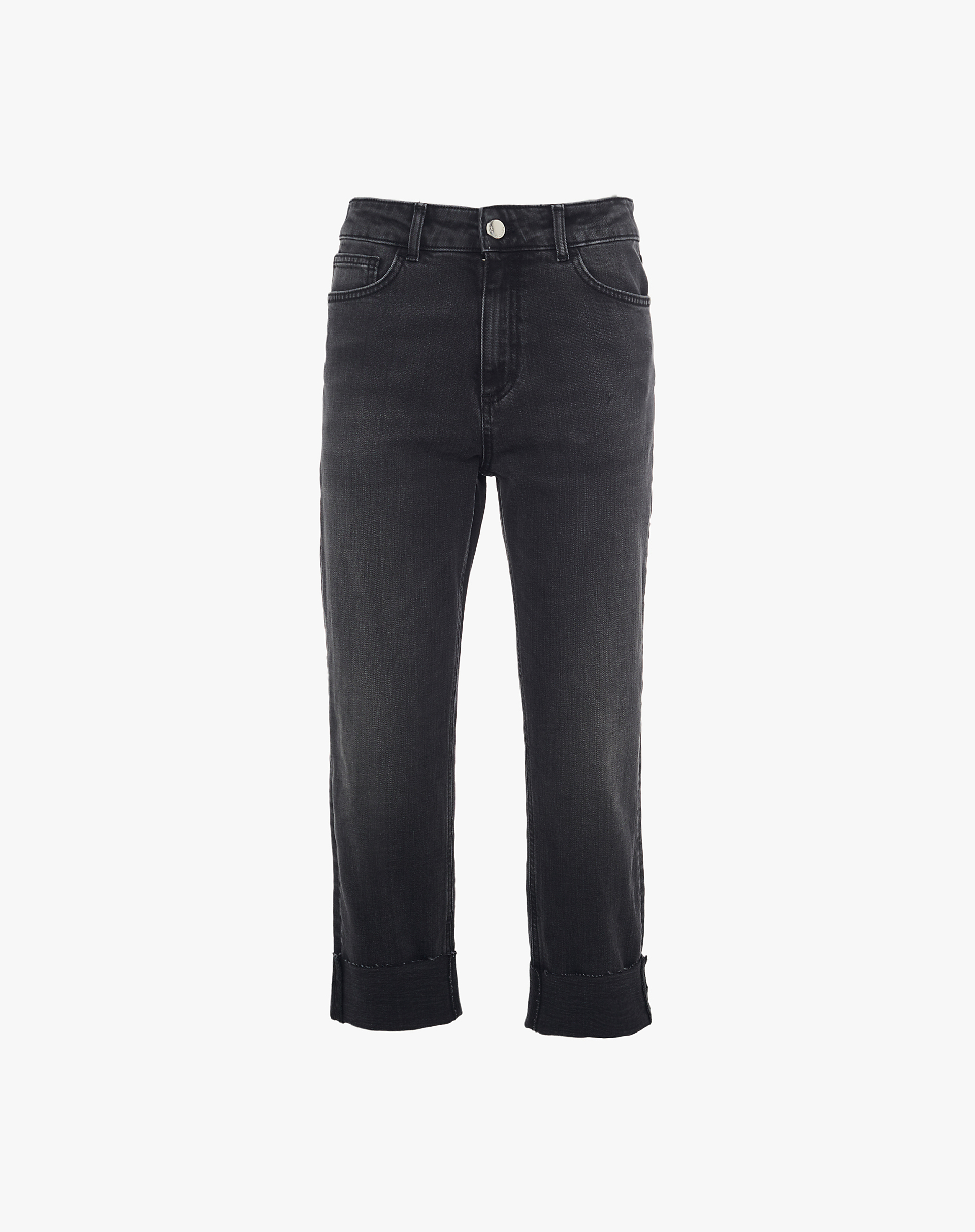 Black Cropped Jeans With Cuffs - TROUSERS - Manila Grace | Official Website