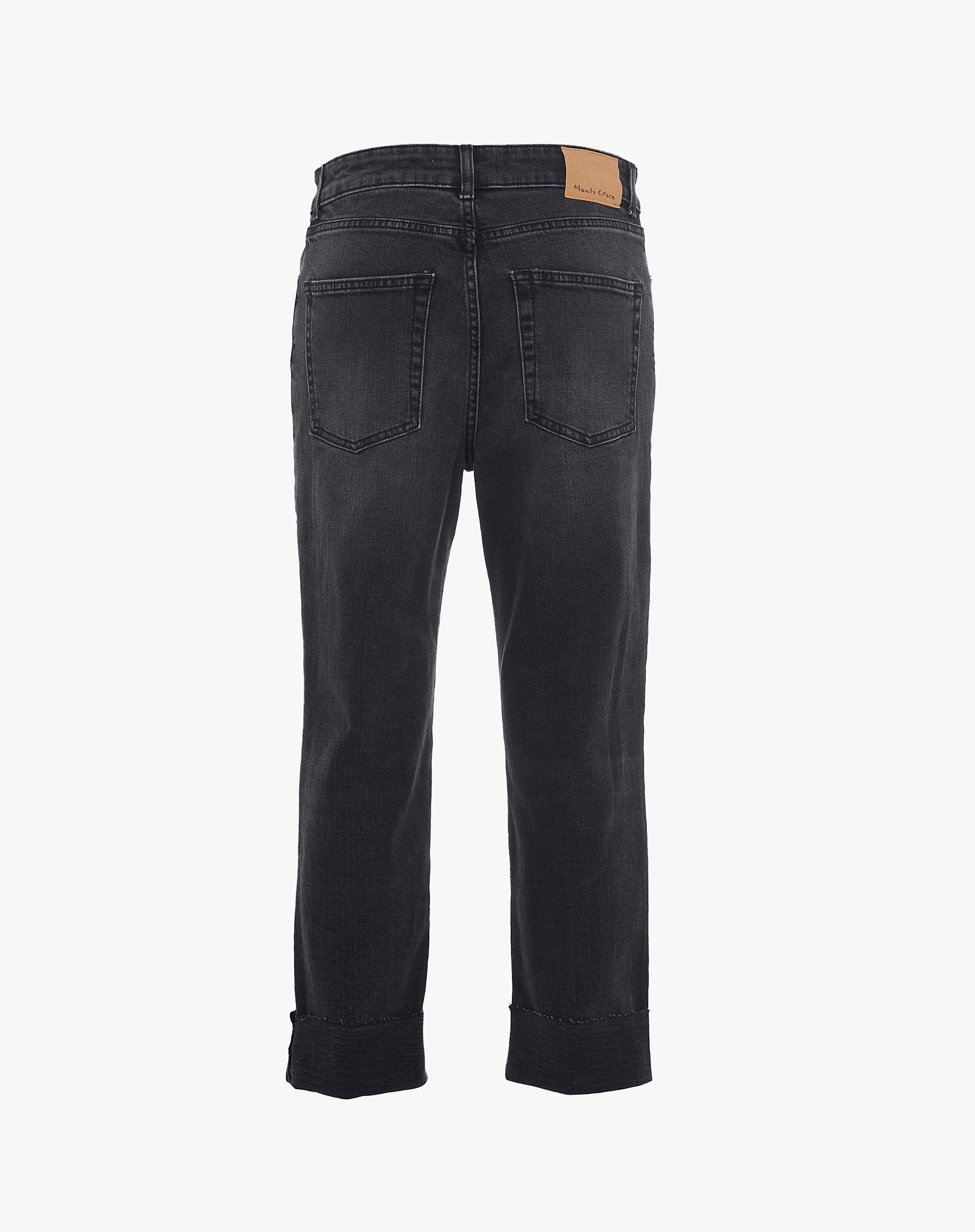 Black Cropped Jeans With Cuffs - TROUSERS - Manila Grace | Official Website
