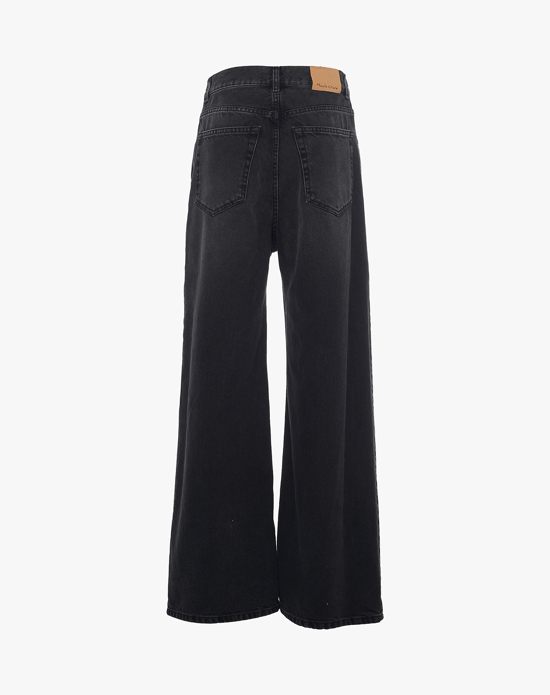 Black Wide-Leg Jeans With Asymmetrical Closure - TROUSERS - Manila Grace | Official Website