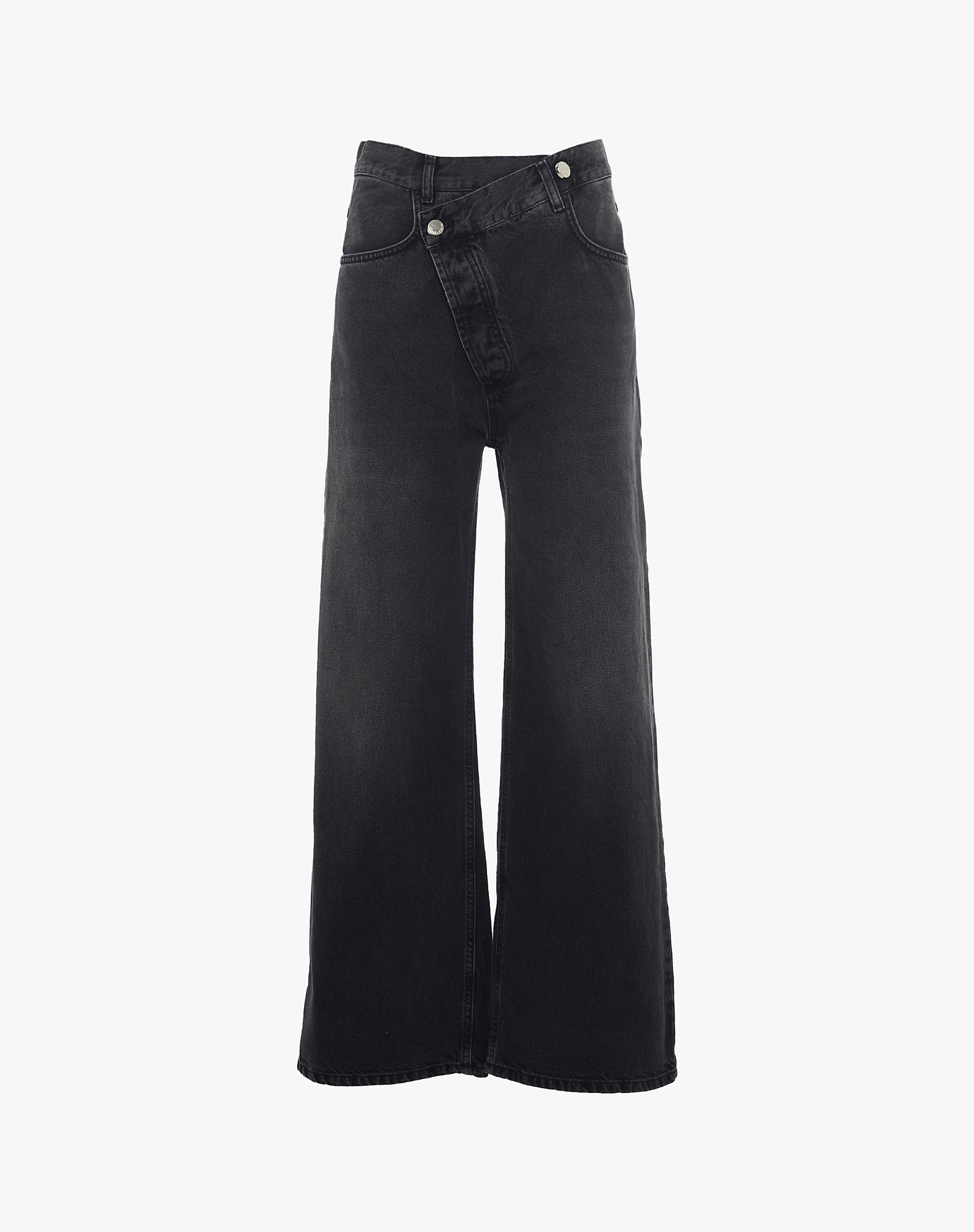Black Wide-Leg Jeans With Asymmetrical Closure - MZ005 - Manila Grace | Official Website