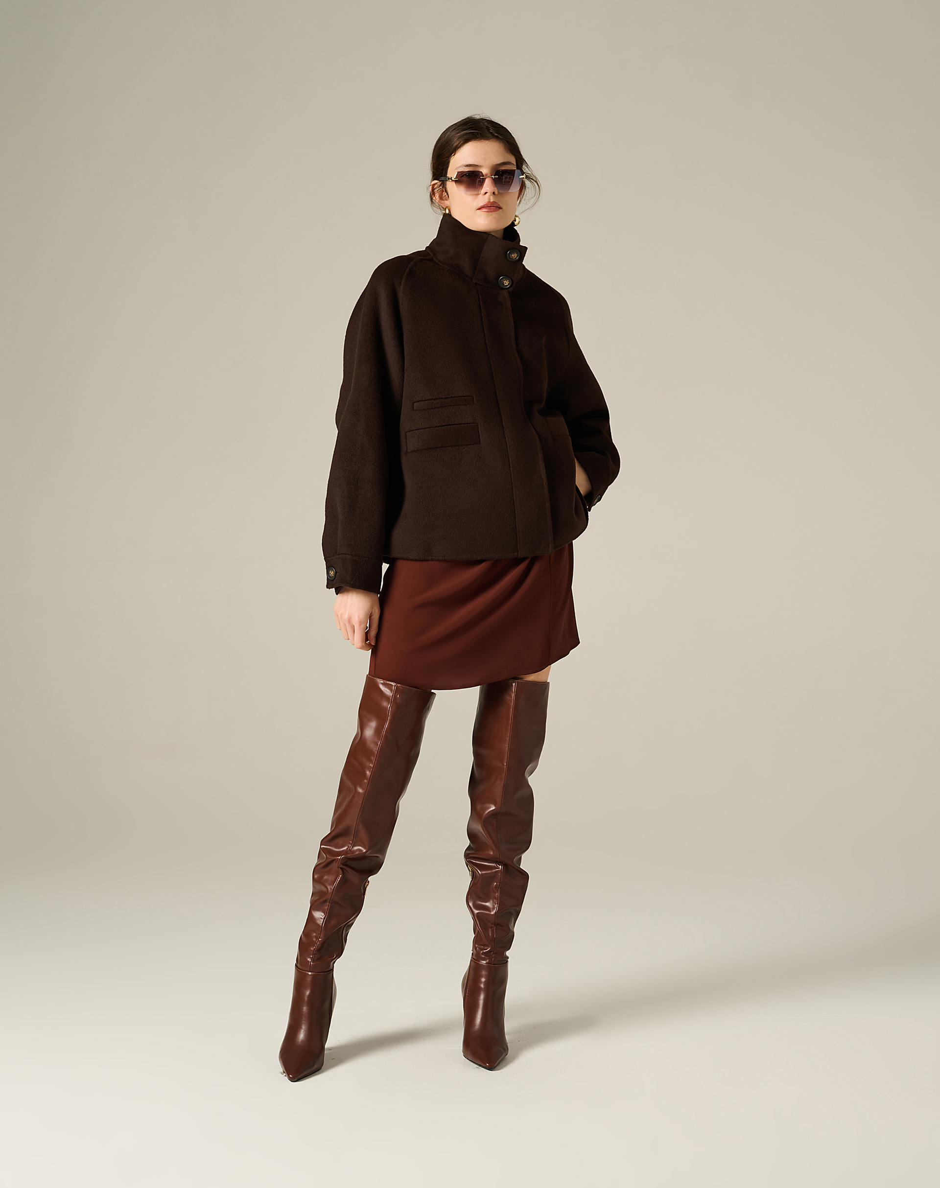 Short Wool Coat With High Collar - MA646 - Manila Grace | Official Website