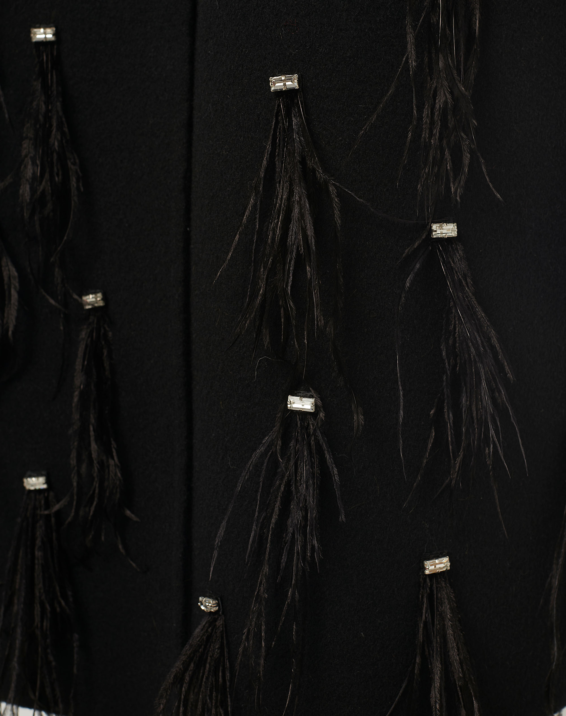 Long Wool Coat With Fringes And Jewel Details - BLACK - Manila Grace | Official Website
