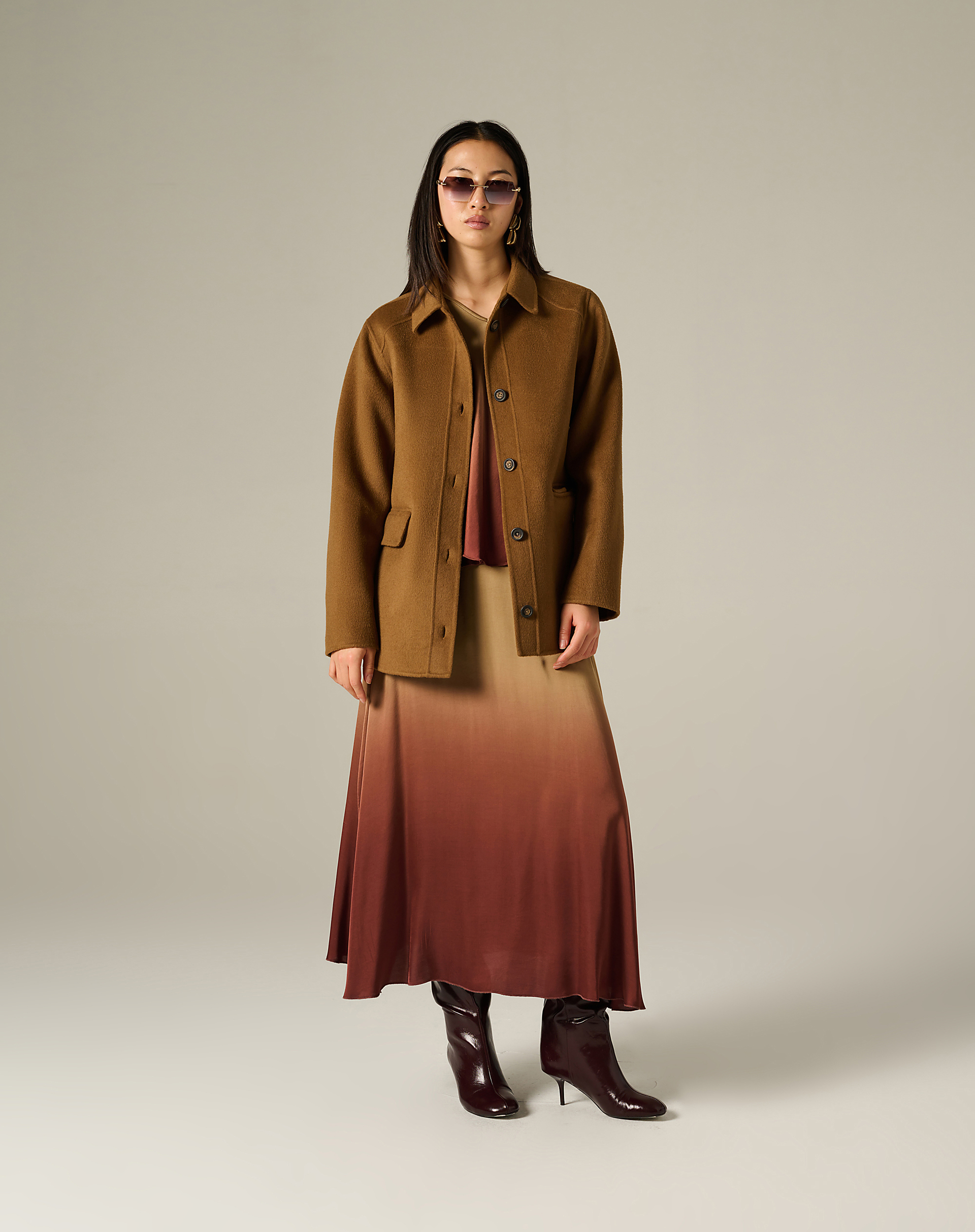 Wool Blend Overshirt With Pockets - MILITARY GREEN - Manila Grace | Official Website