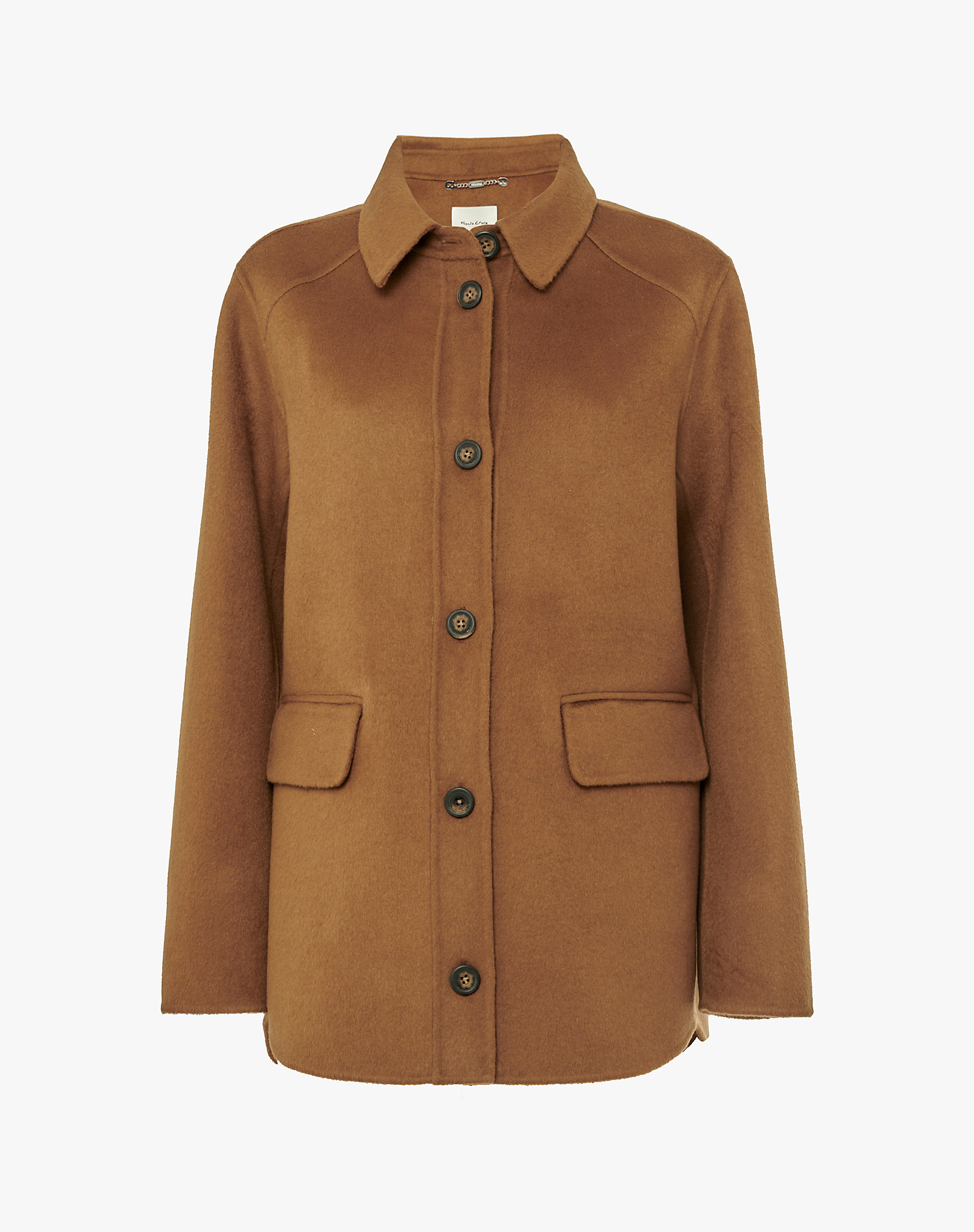 Wool Blend Overshirt With Pockets - MILITARY GREEN - Manila Grace | Official Website
