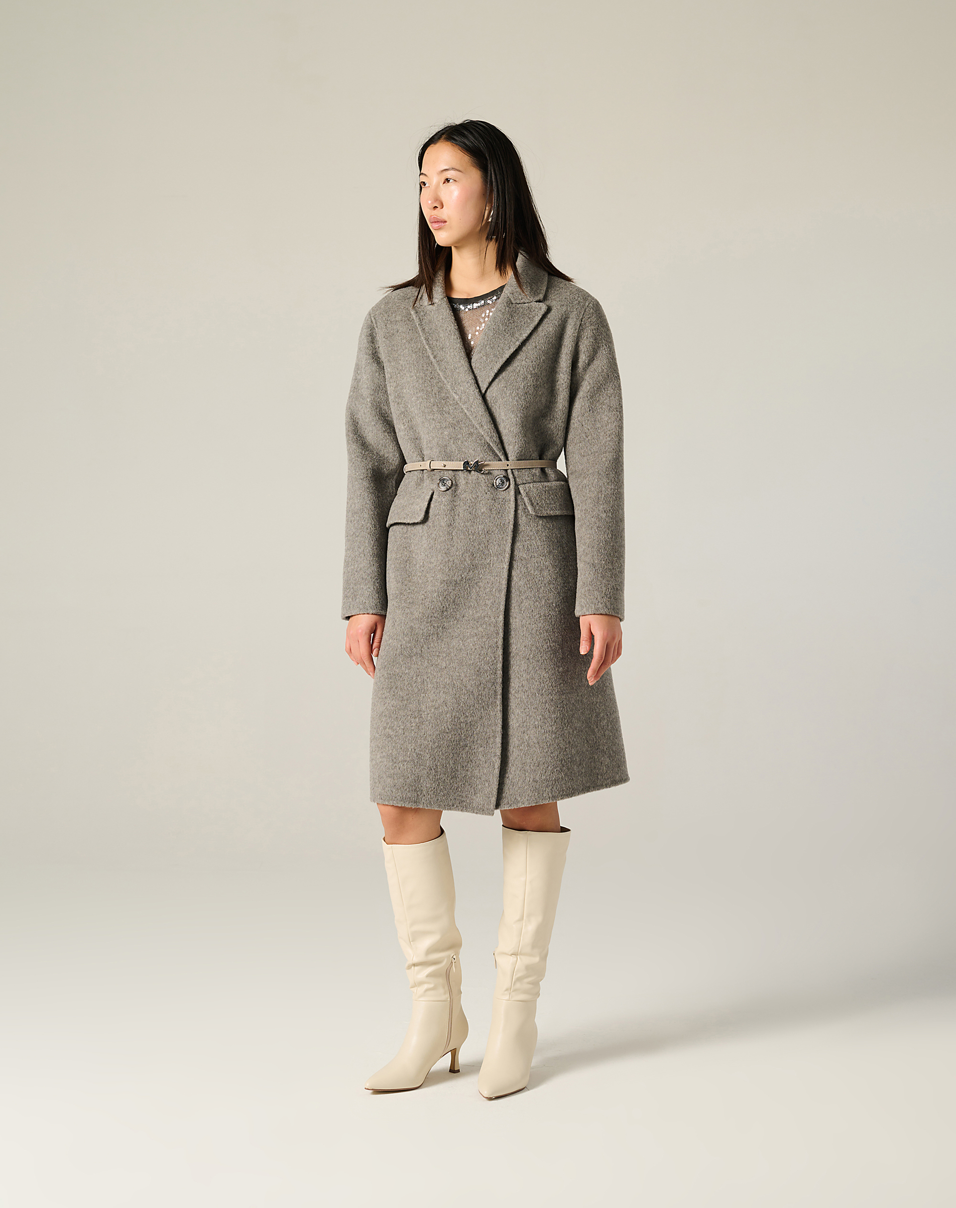 Double-Breasted Bouclé Wool Coat - MA642 - Manila Grace | Official Website