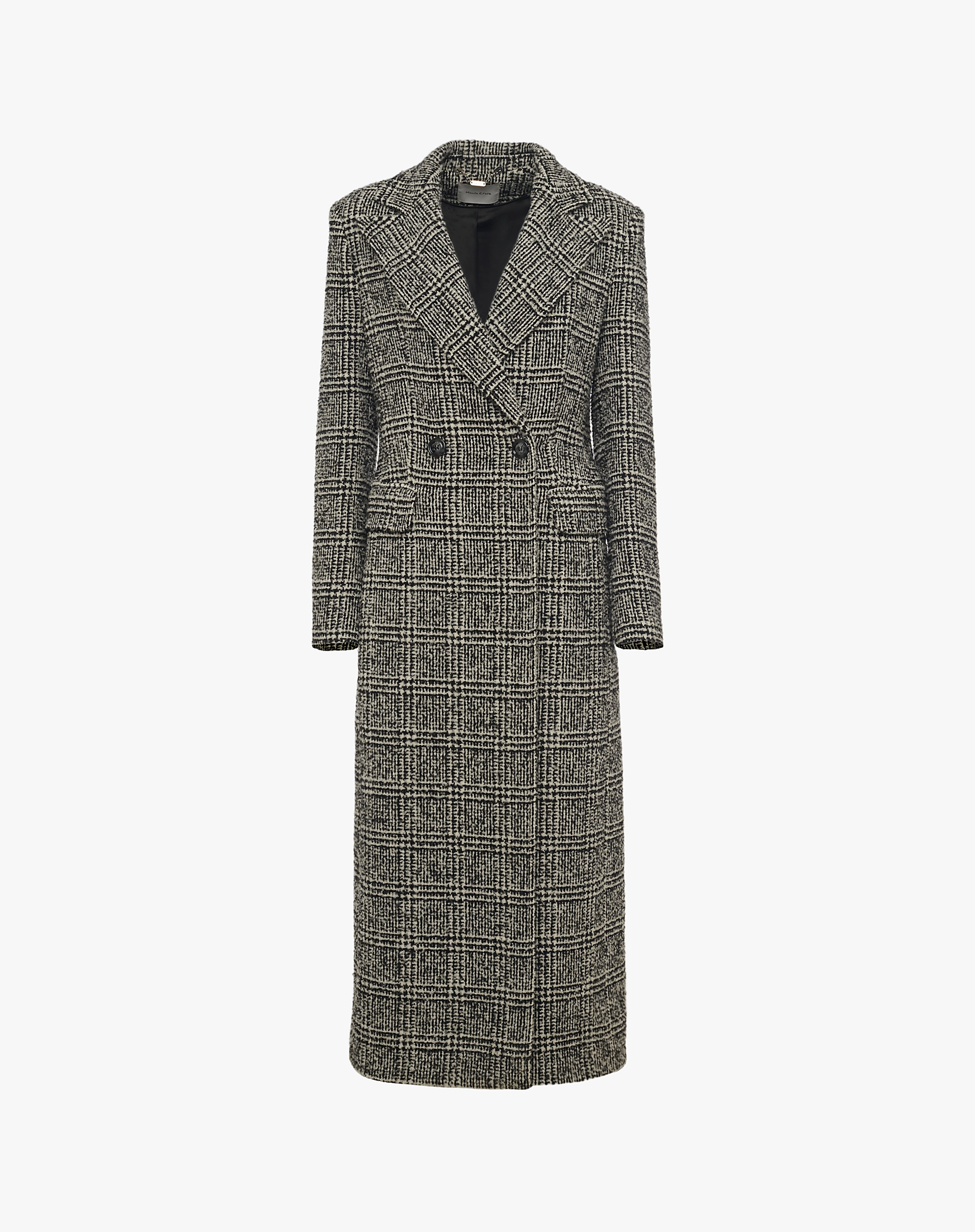 Long Double-Breasted Checked Coat - OUTERWEAR - Manila Grace | Official Website