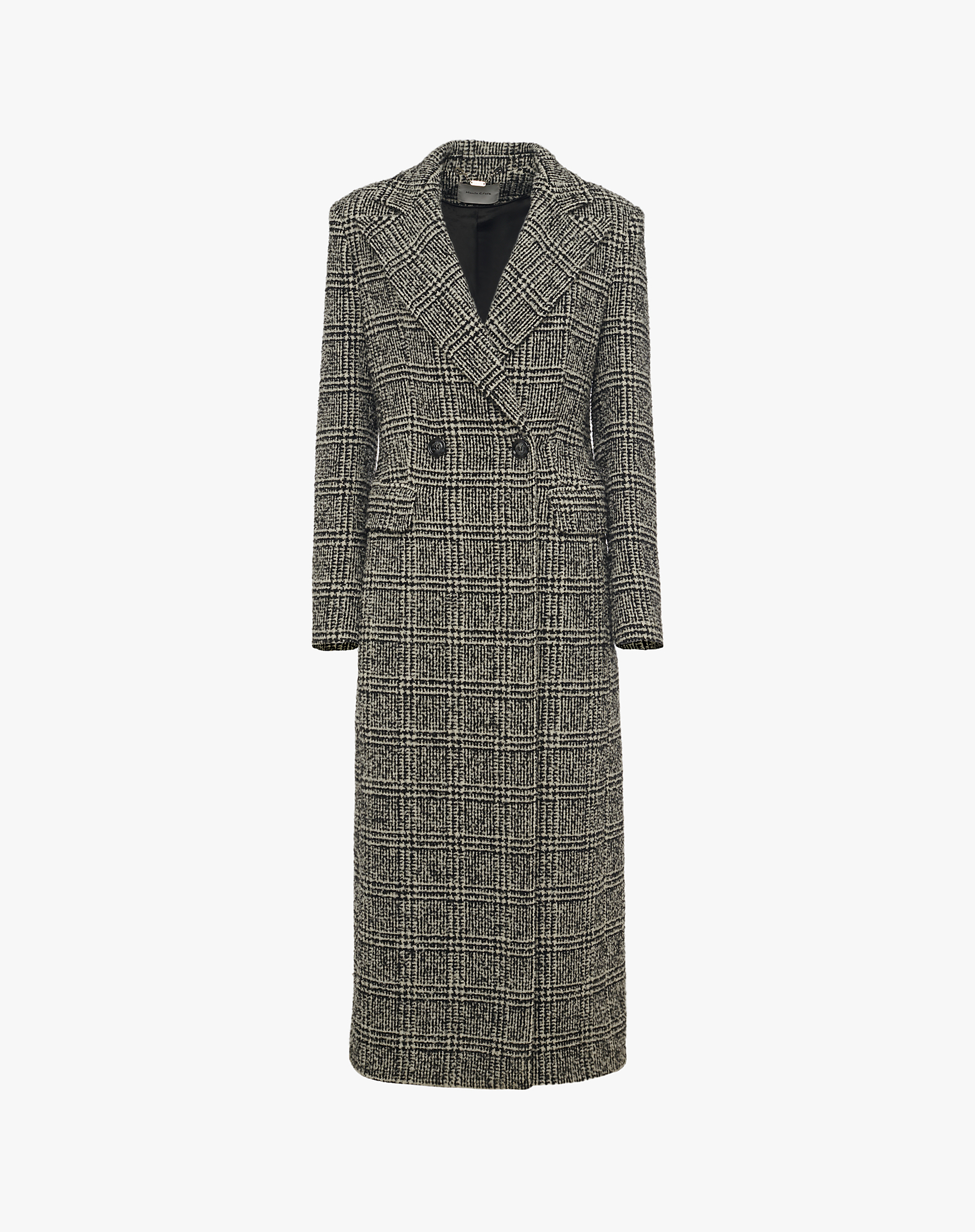 Long Double-Breasted Checked Coat - BLACK - Manila Grace | Official Website