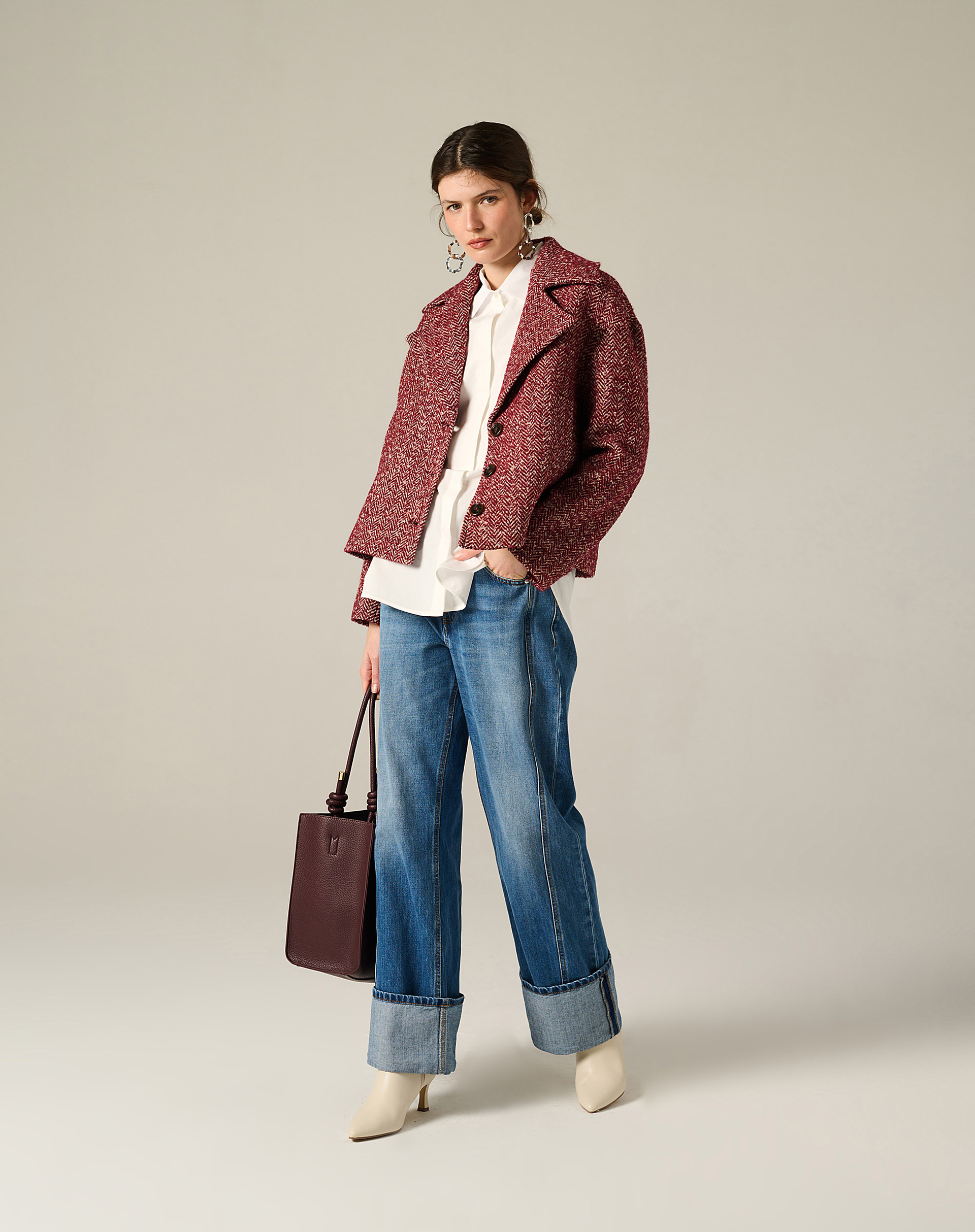 Short Chevron Wool Blend Jacket - MA641 - Manila Grace | Official Website