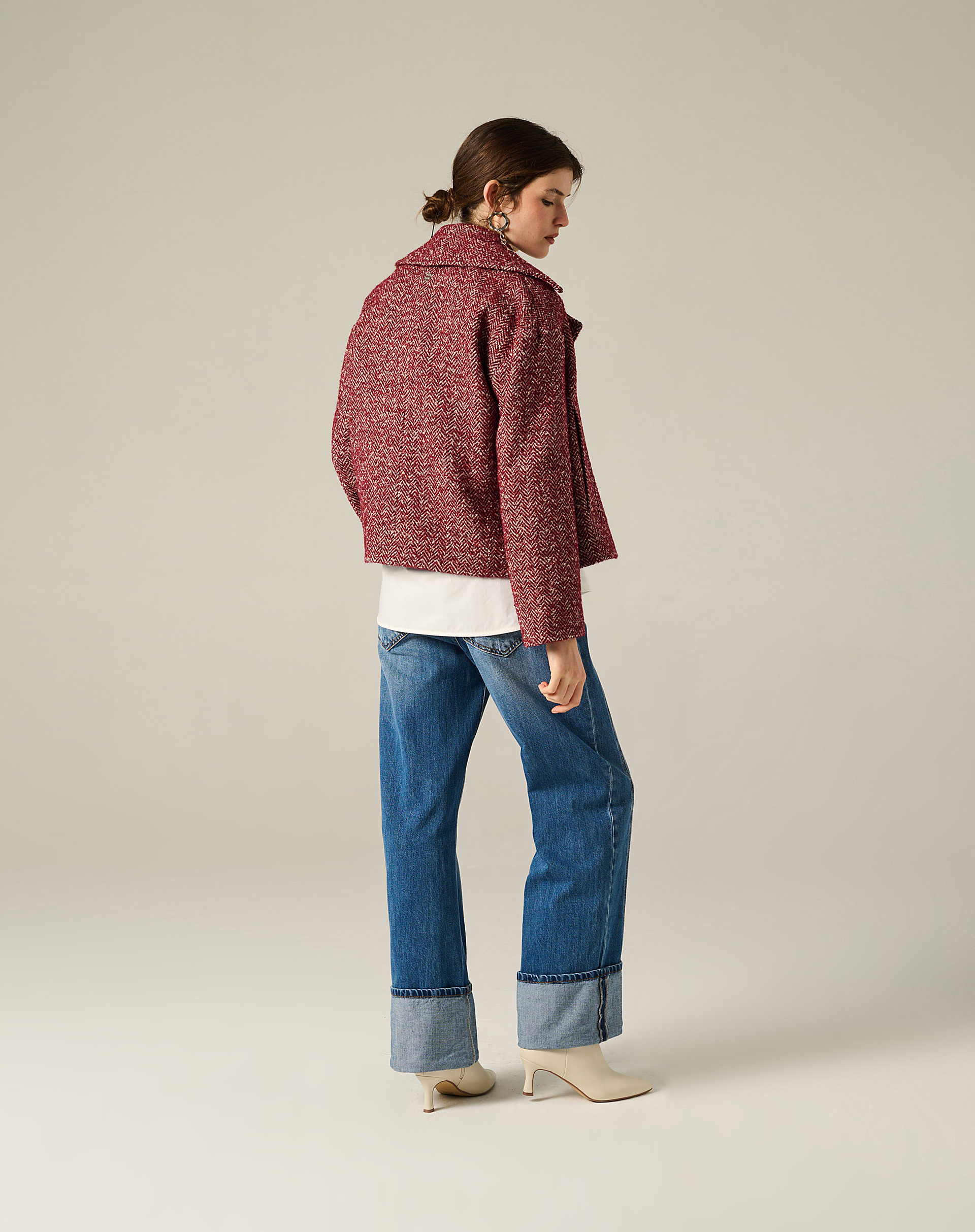 Short Chevron Wool Blend Jacket - MA641 - Manila Grace | Official Website