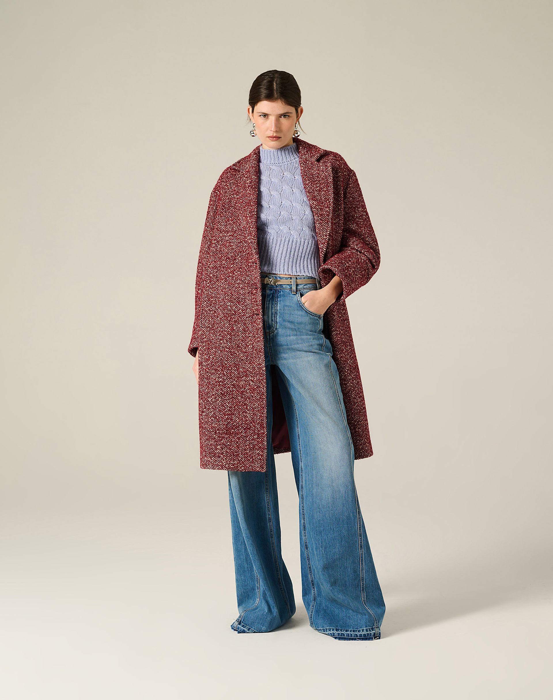 Long Chevron Wool Blend Coat - MA641 - Manila Grace | Official Website