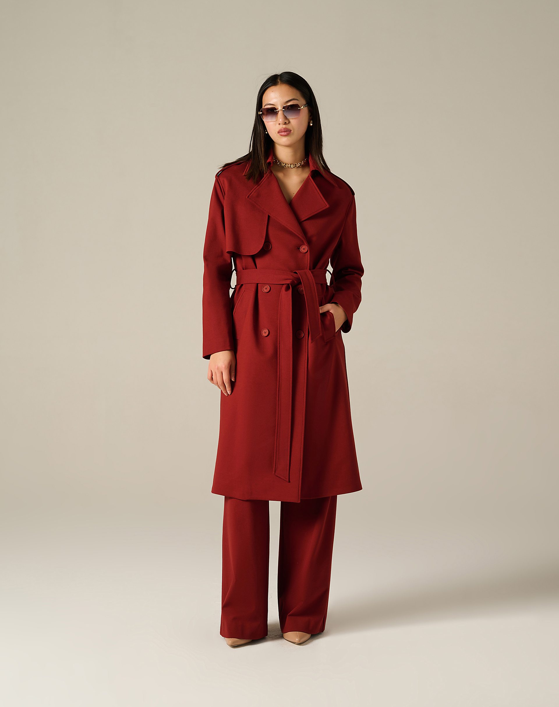 Double-Breasted Trench Coat In Fluid Fabric - MA641 - Manila Grace | Official Website
