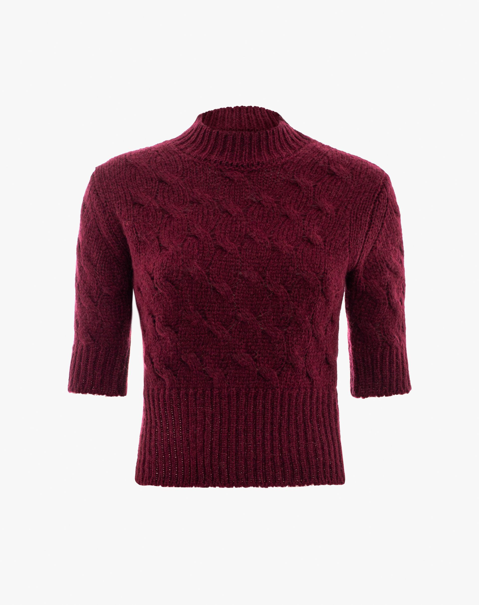 Mohair Blend Cable Knit Sweater - BURGUNDY - Manila Grace | Official Website