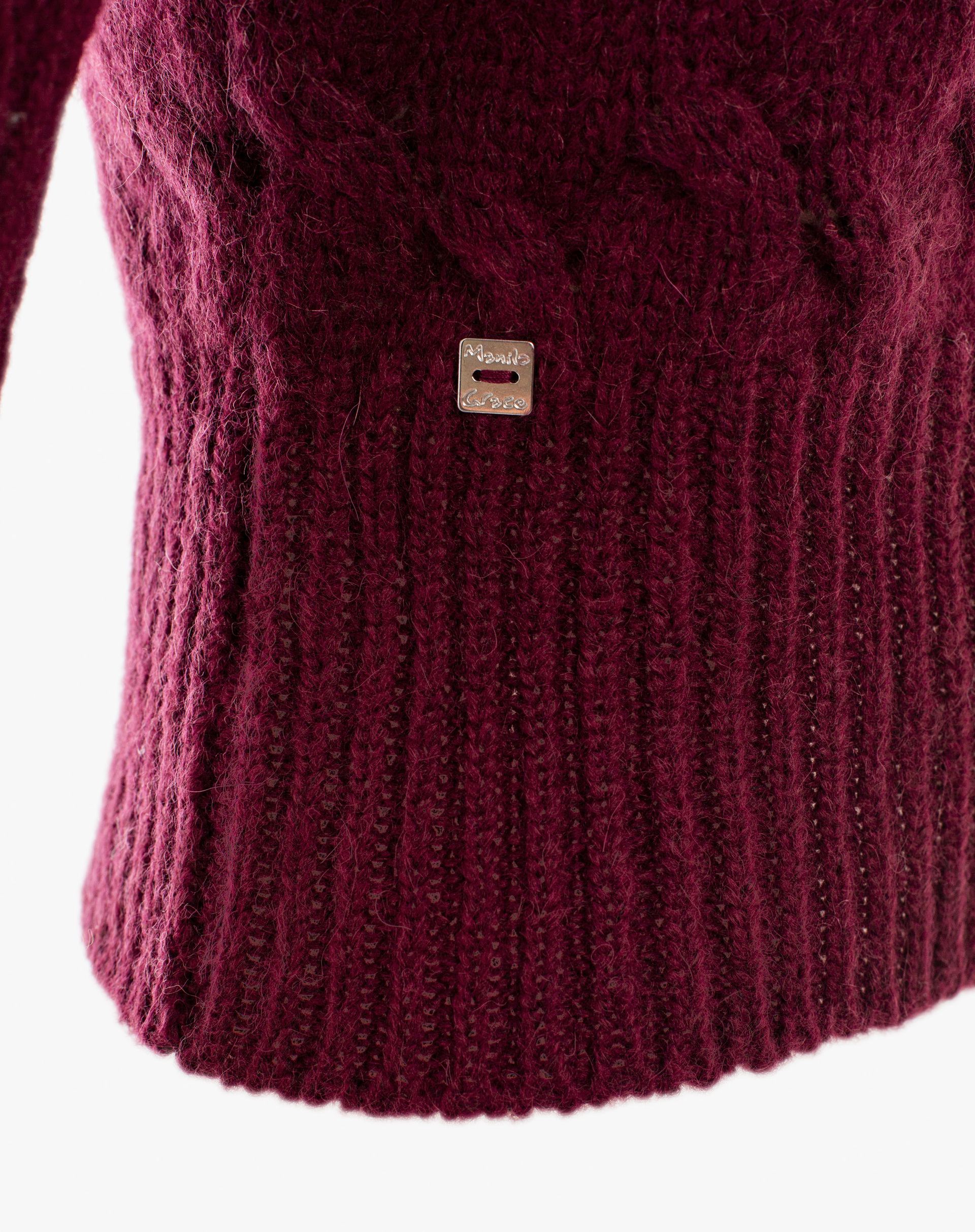 Mohair Blend Cable Knit Sweater - BURGUNDY - Manila Grace | Official Website