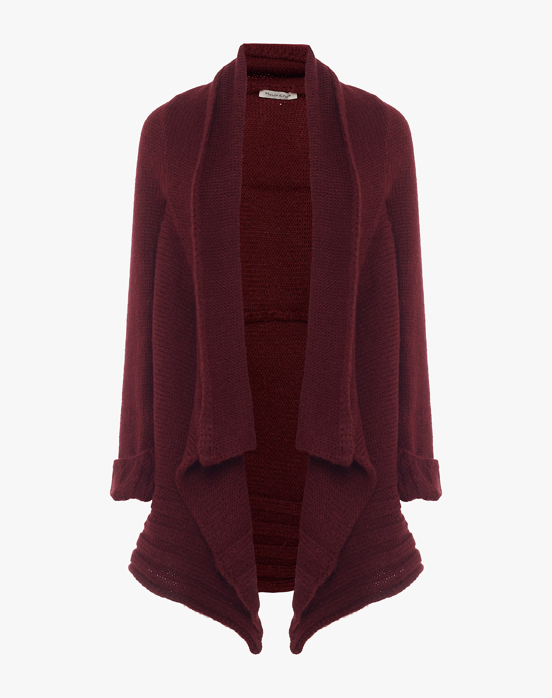 Long Bordeaux Cardigan With Soft Lapels - KNITWEAR - Manila Grace | Official Website