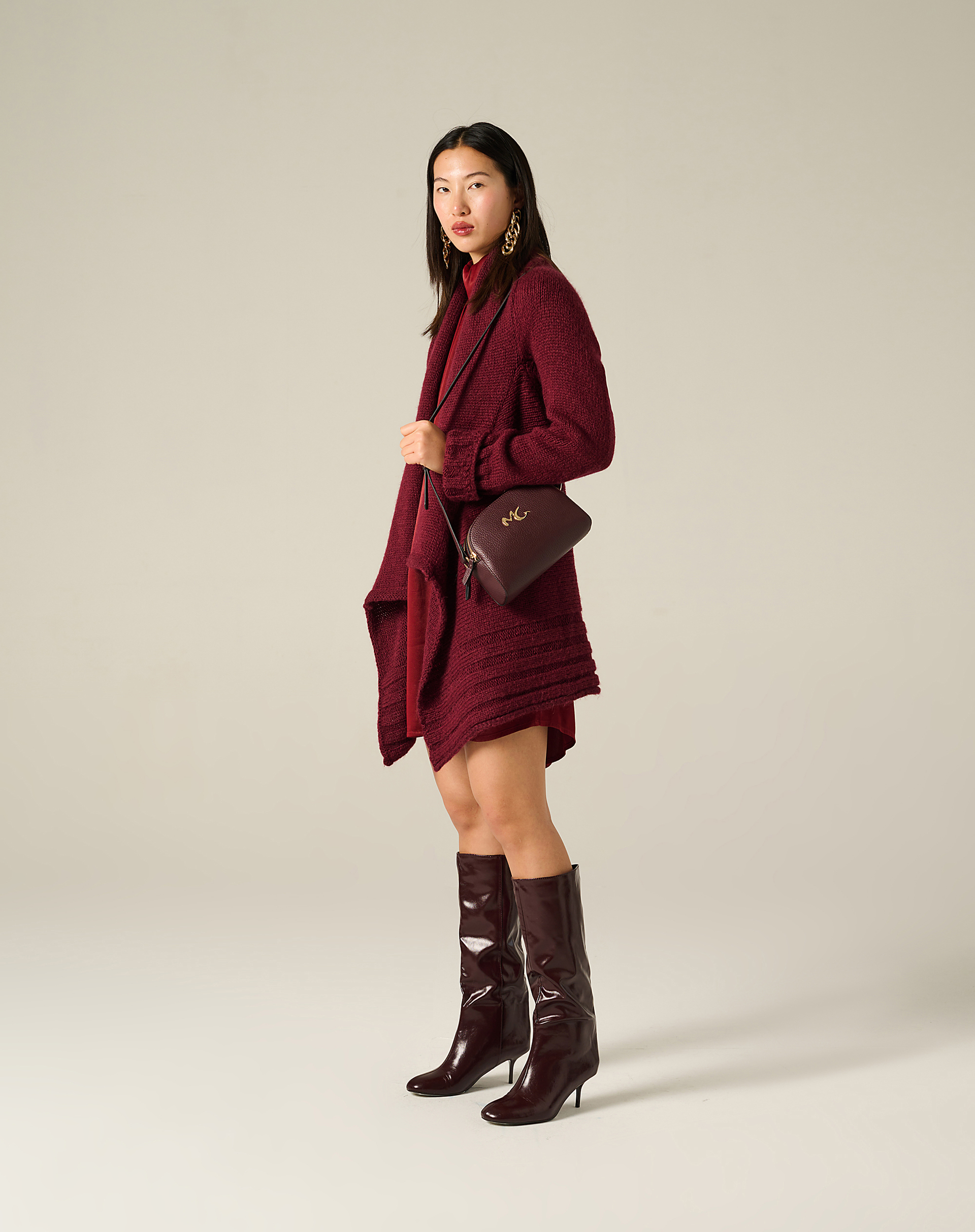 Long Bordeaux Cardigan With Soft Lapels - MA641 - Manila Grace | Official Website