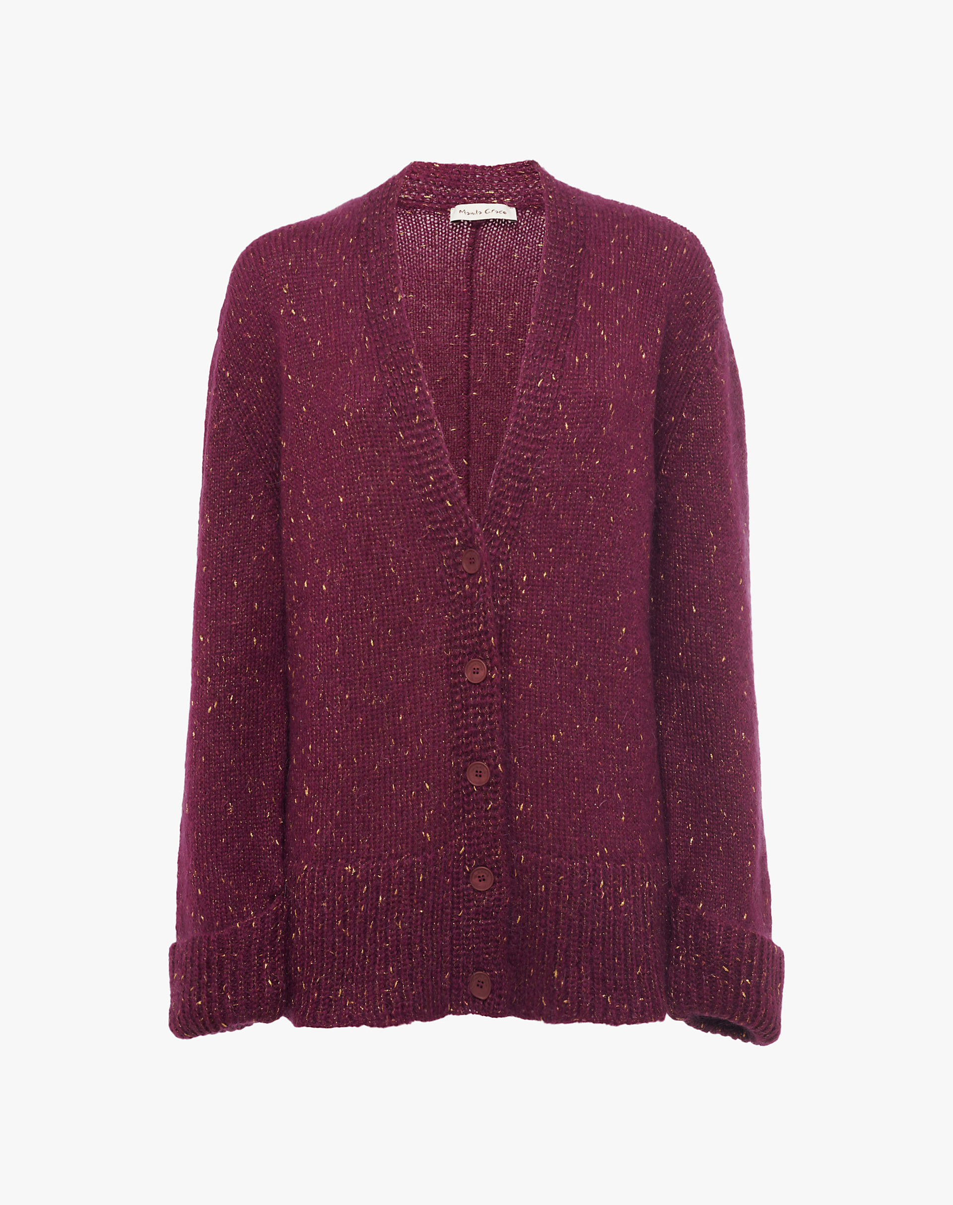 Burgundy Slub Cardigan With Slits - KNITWEAR - Manila Grace | Official Website