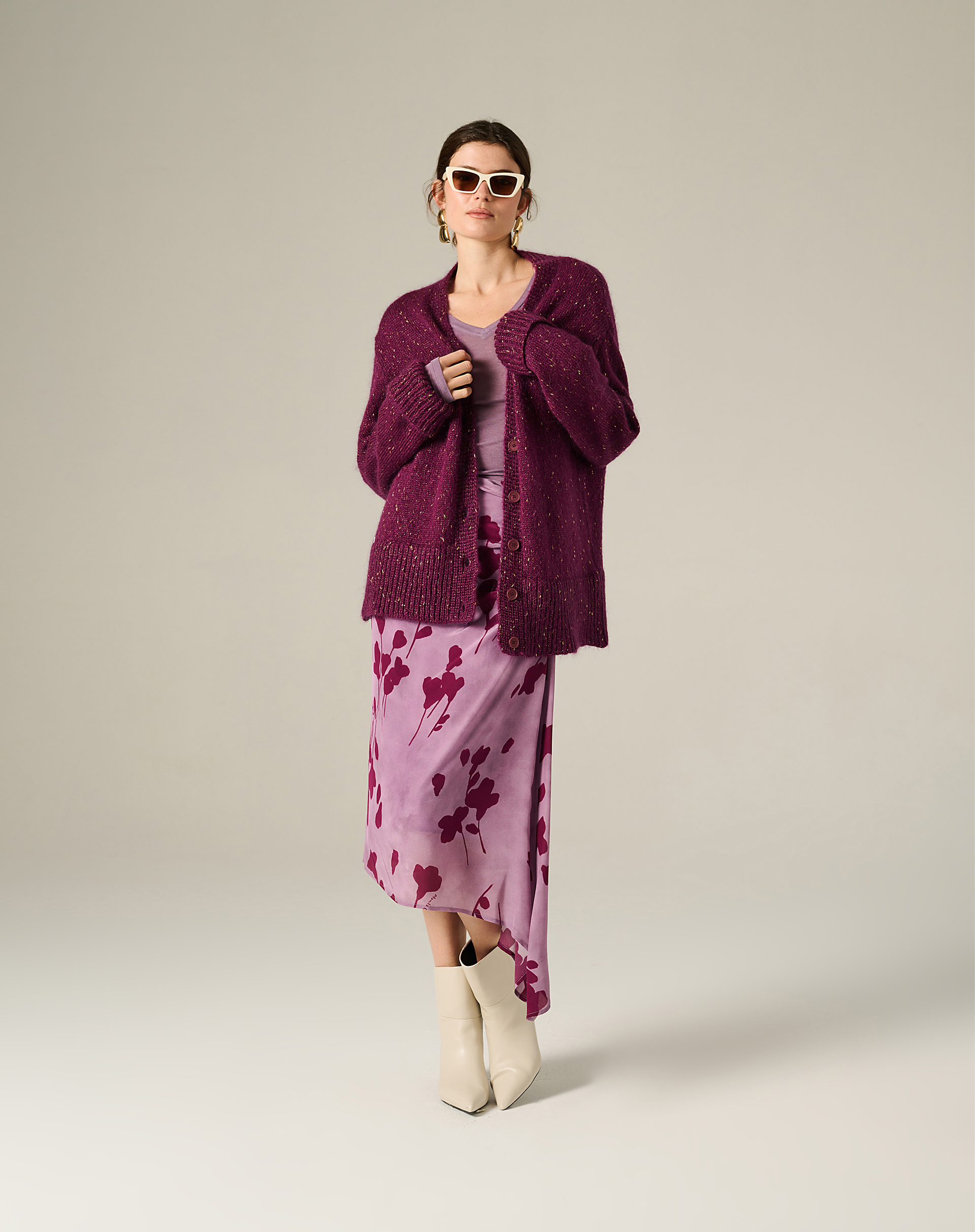 Burgundy Slub Cardigan With Slits - MG523 - Manila Grace | Official Website
