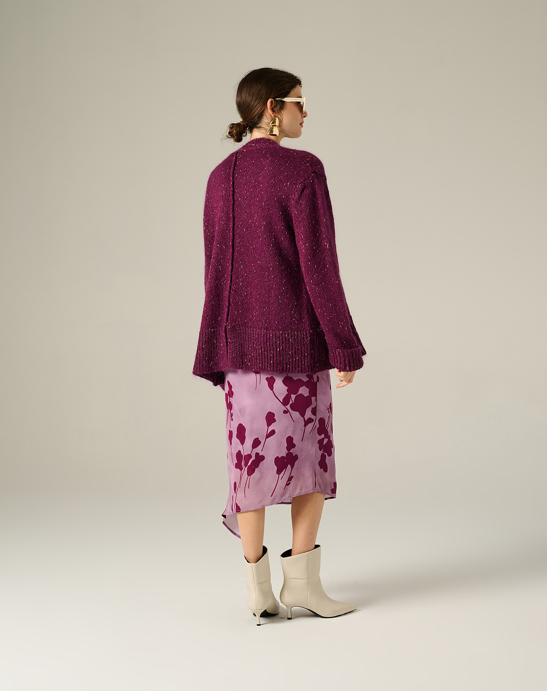 Burgundy Slub Cardigan With Slits - MG523 - Manila Grace | Official Website