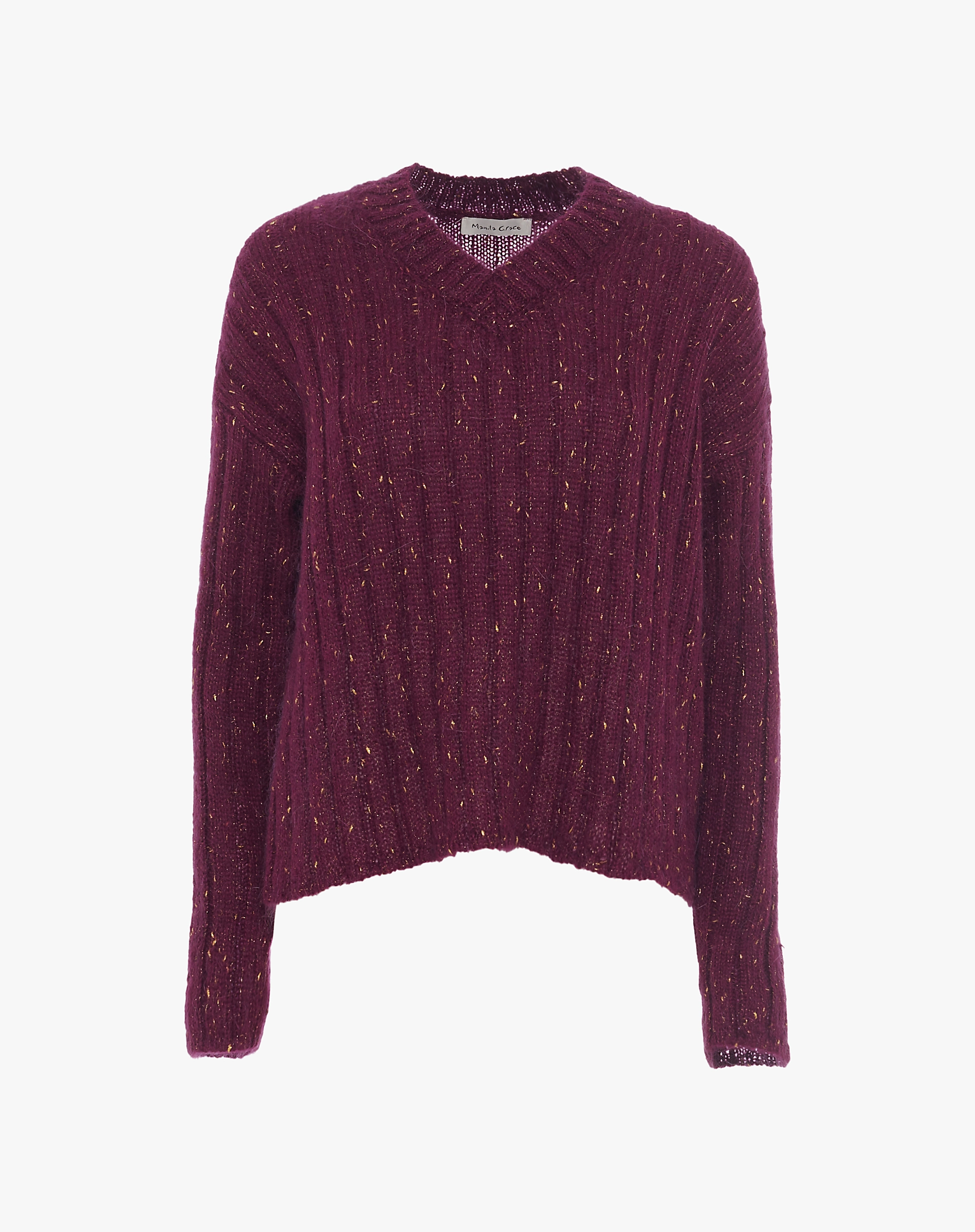 Slub Ribbed V-Neck Sweater - KNITWEAR - Manila Grace | Official Website