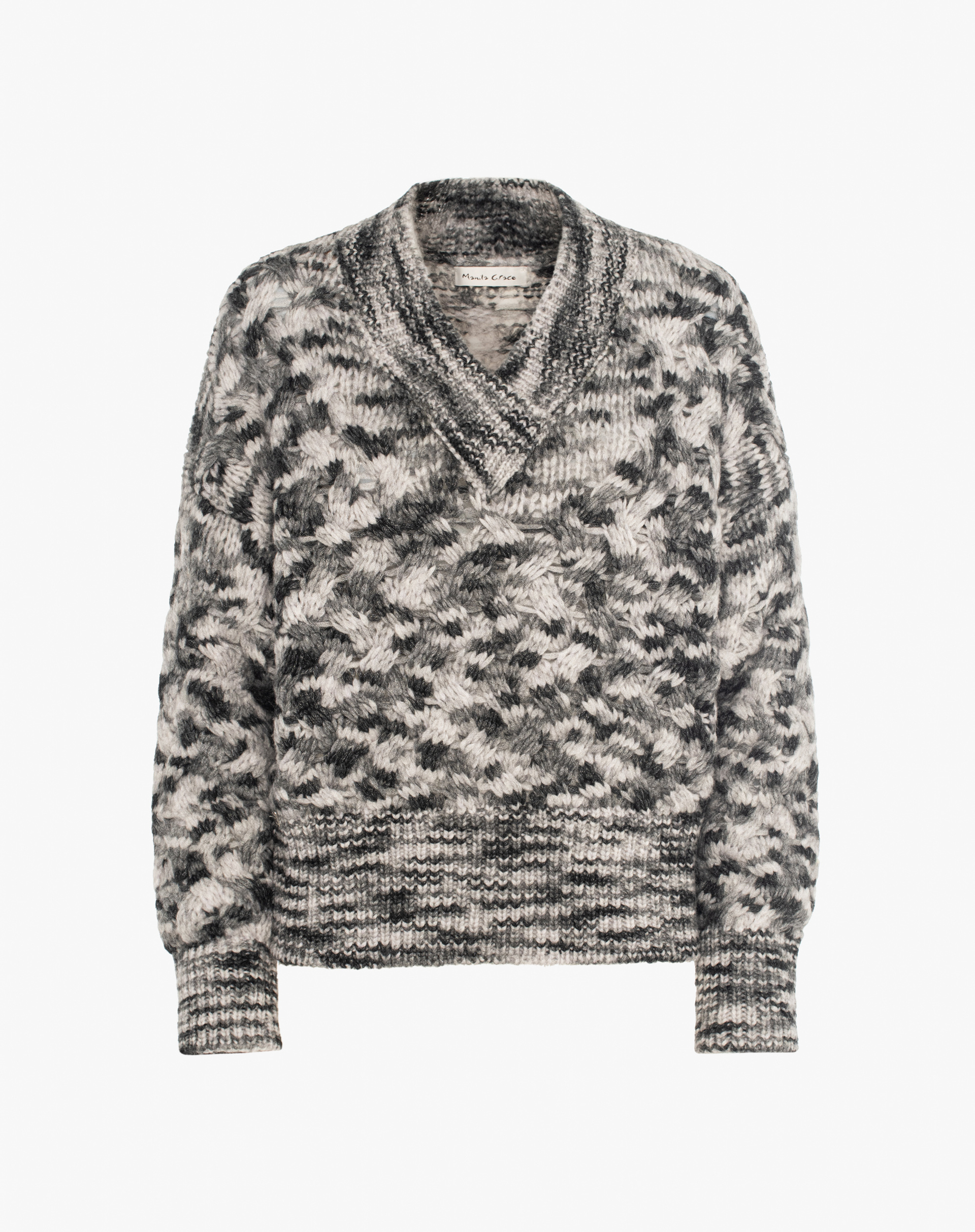Melange Pattern V-Neck Sweater - MA642 - Manila Grace | Official Website
