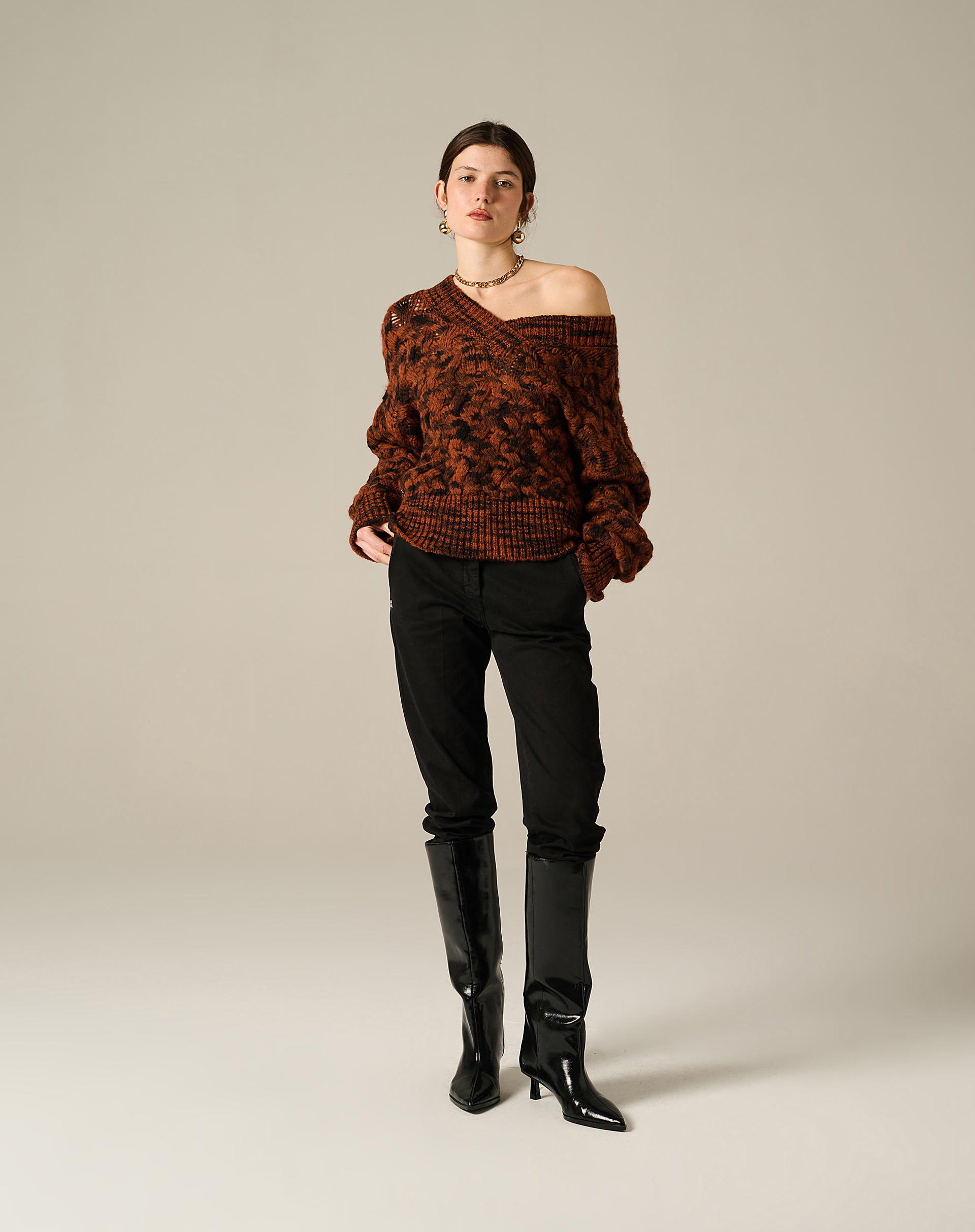 Melange Pattern V-Neck Sweater - MA646 - Manila Grace | Official Website