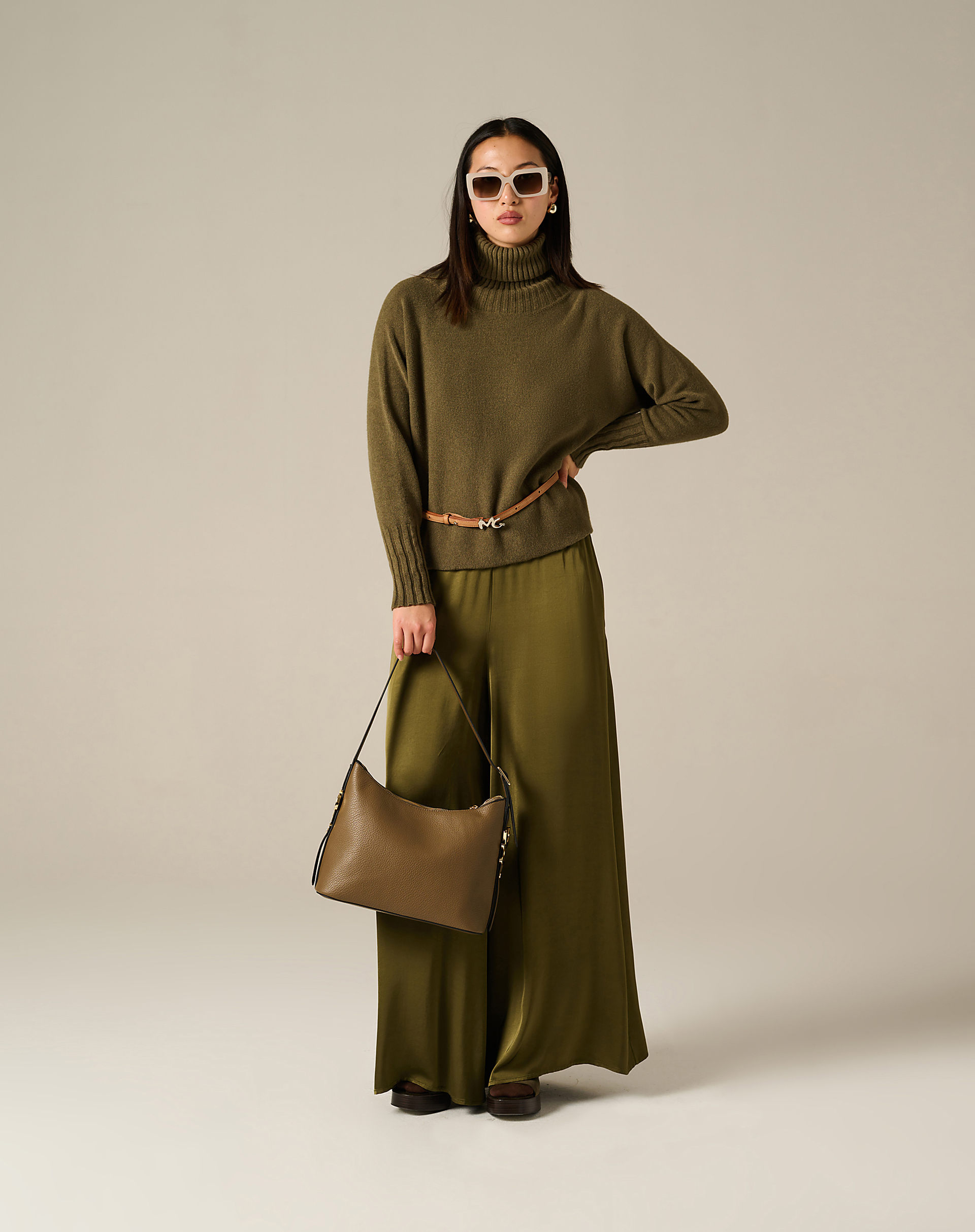 High Neck Sweater - MILITARY GREEN - Manila Grace | Official Website