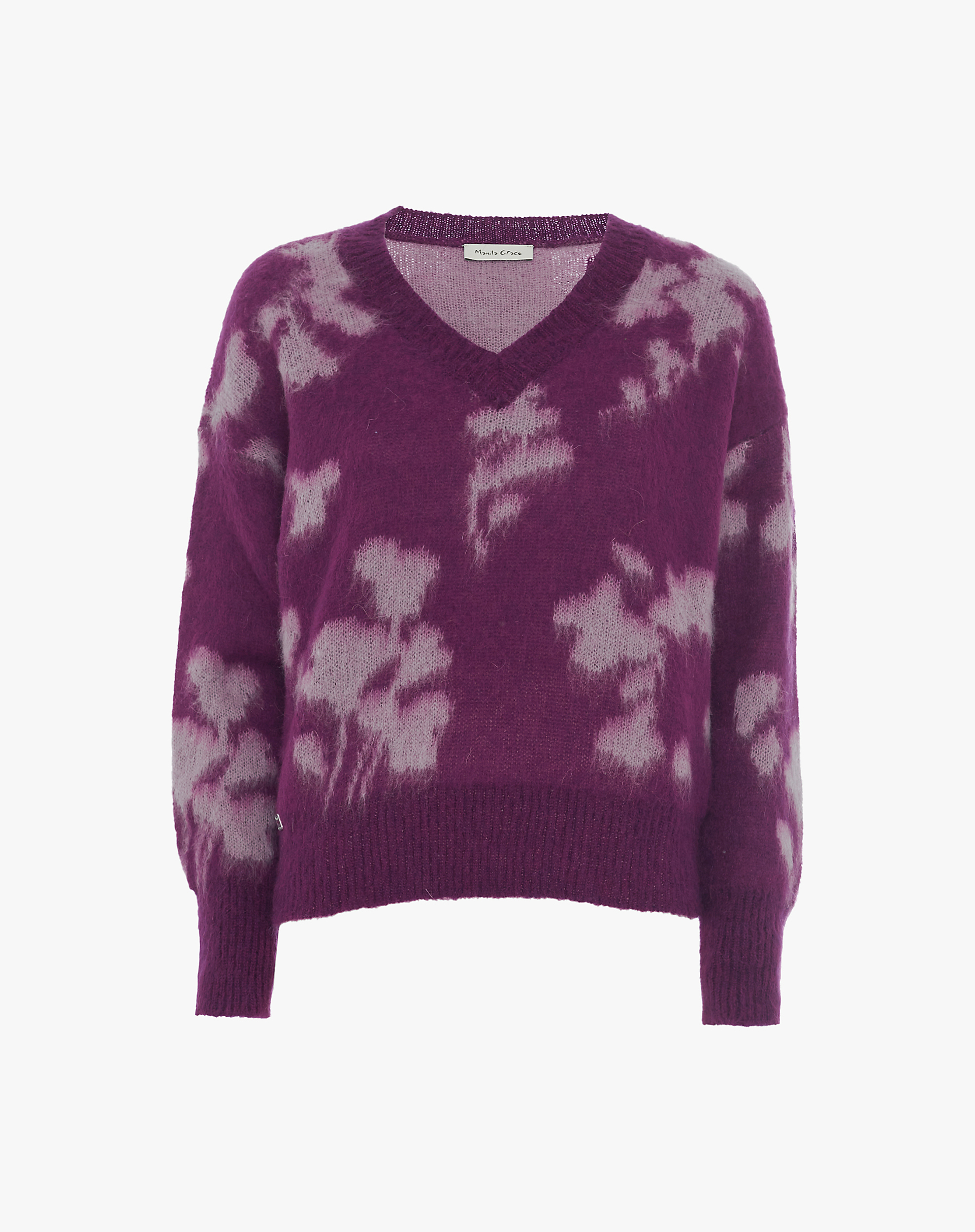 Jacquard Crop V-Neck Sweater - MG523 - Manila Grace | Official Website