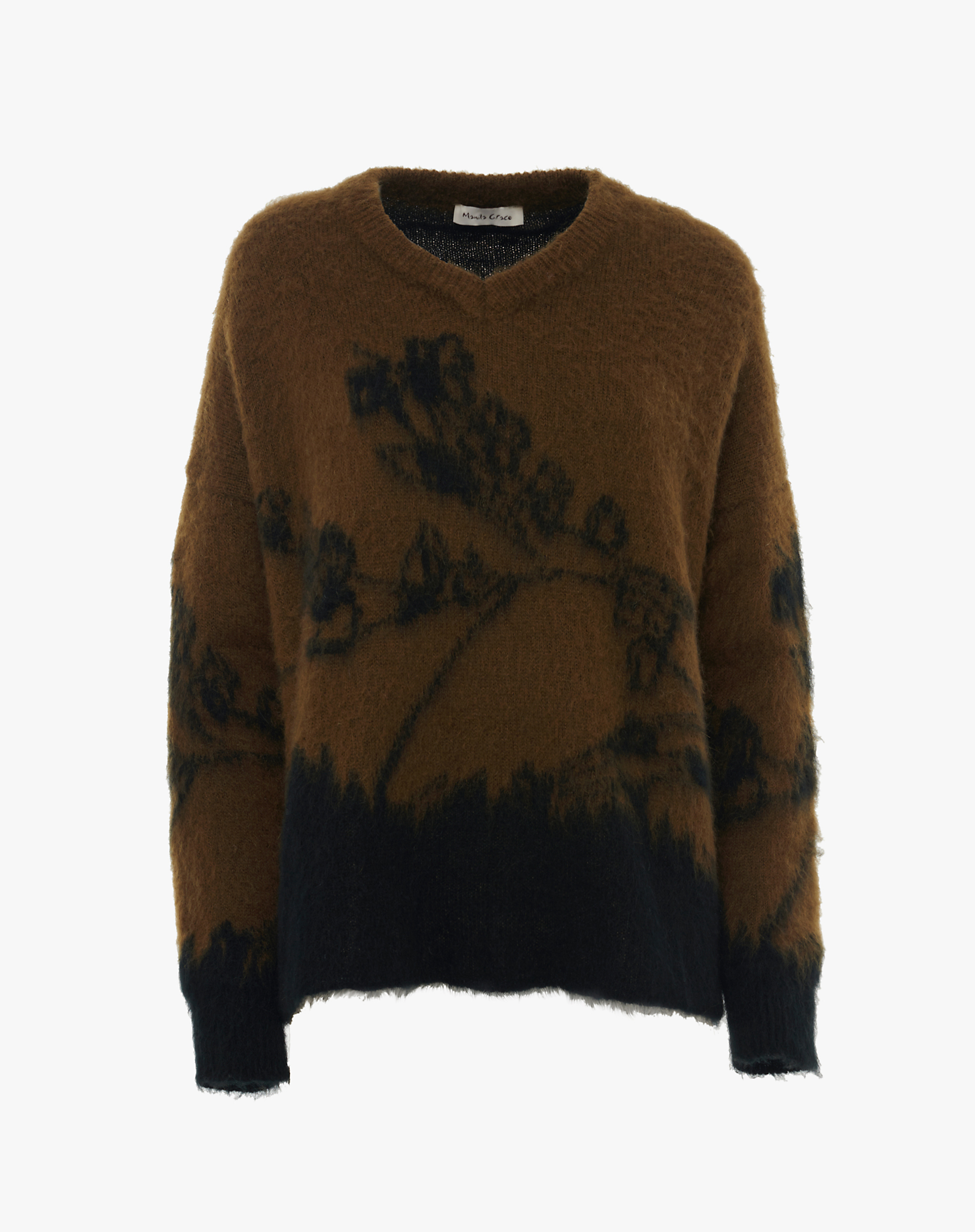 Jacquard Crop V-Neck Sweater - MILITARY GREEN - Manila Grace | Official Website