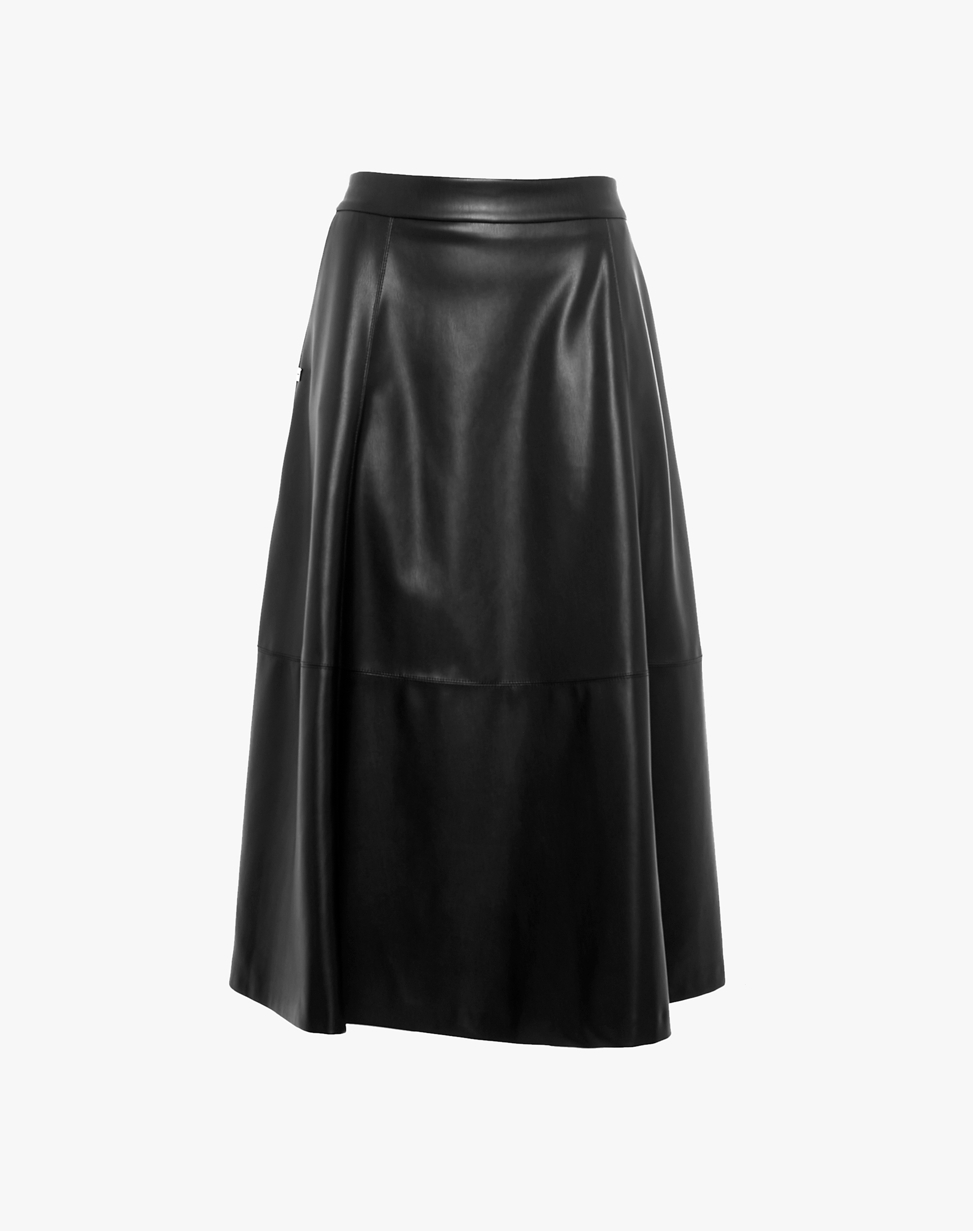 Flared Midi Skirt In Faux Leather - BLACK - Manila Grace | Official Website