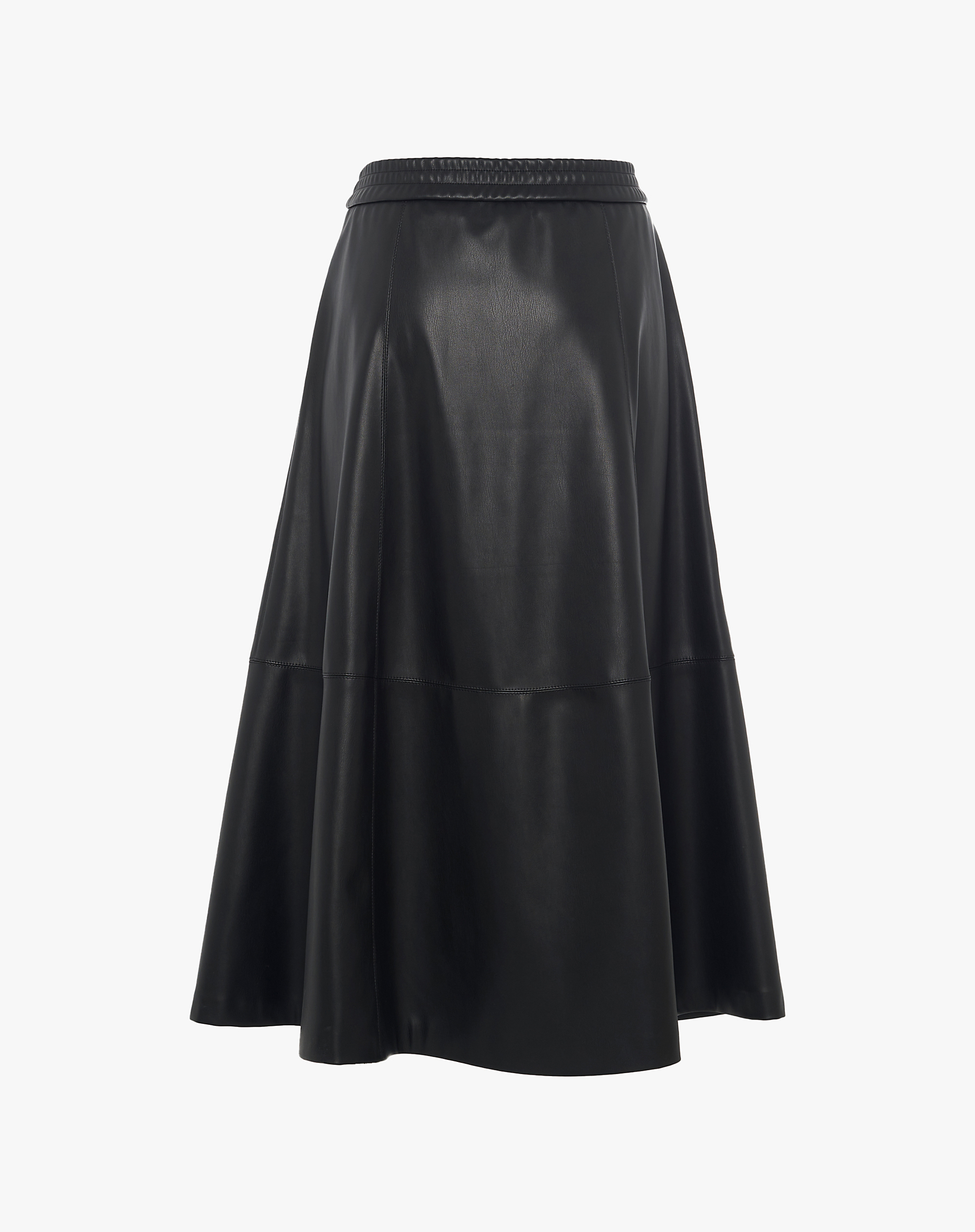Flared Midi Skirt In Faux Leather - BLACK - Manila Grace | Official Website