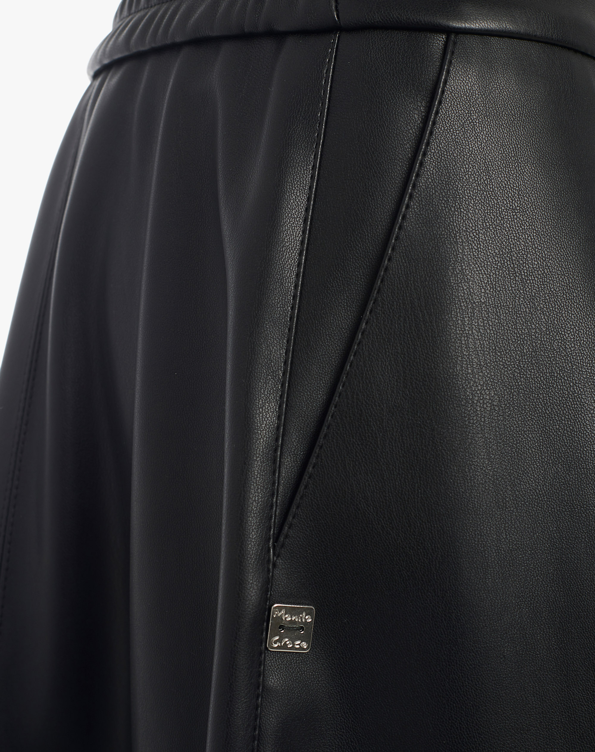 Flared Midi Skirt In Faux Leather - BLACK - Manila Grace | Official Website