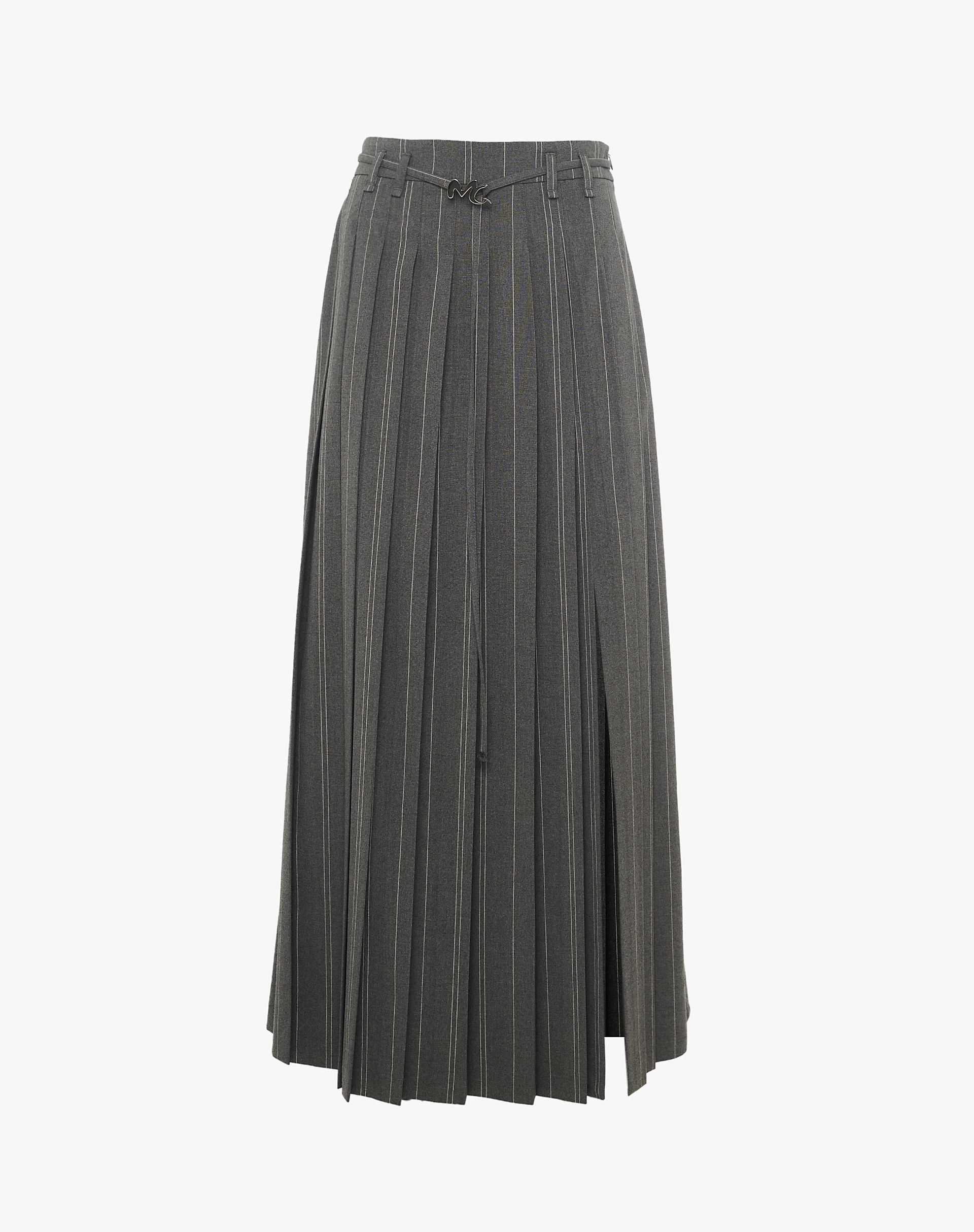 Striped Pleated Midi Skirt With Mg Logo Belt - SKIRTS - Manila Grace | Official Website