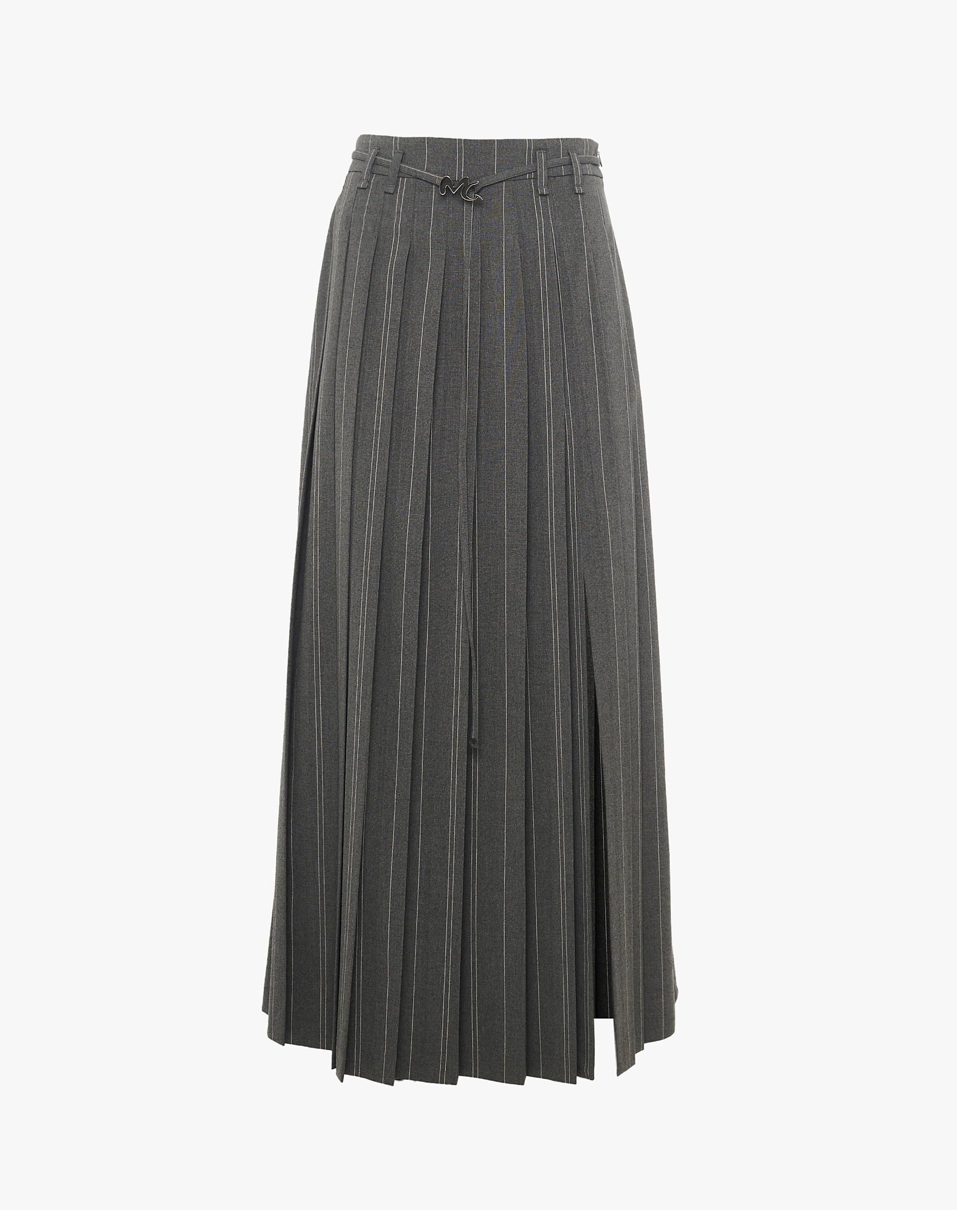 Striped Pleated Midi Skirt With Mg Logo Belt - MA642 - Manila Grace | Official Website
