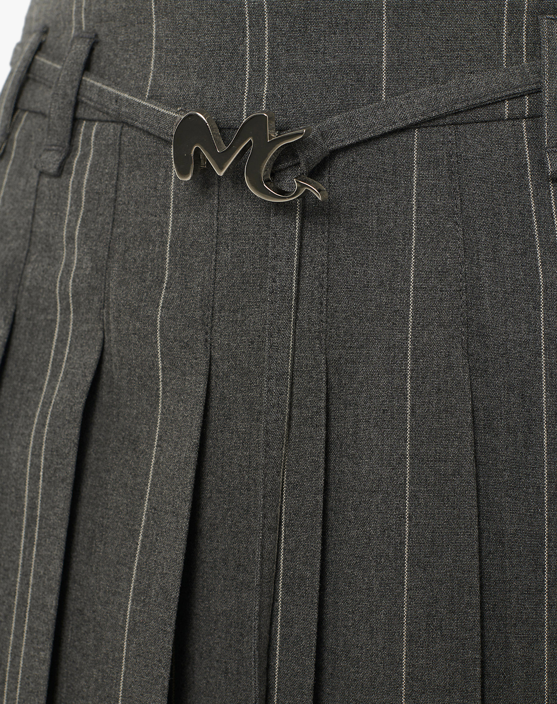 Striped Pleated Midi Skirt With Mg Logo Belt - MA642 - Manila Grace | Official Website