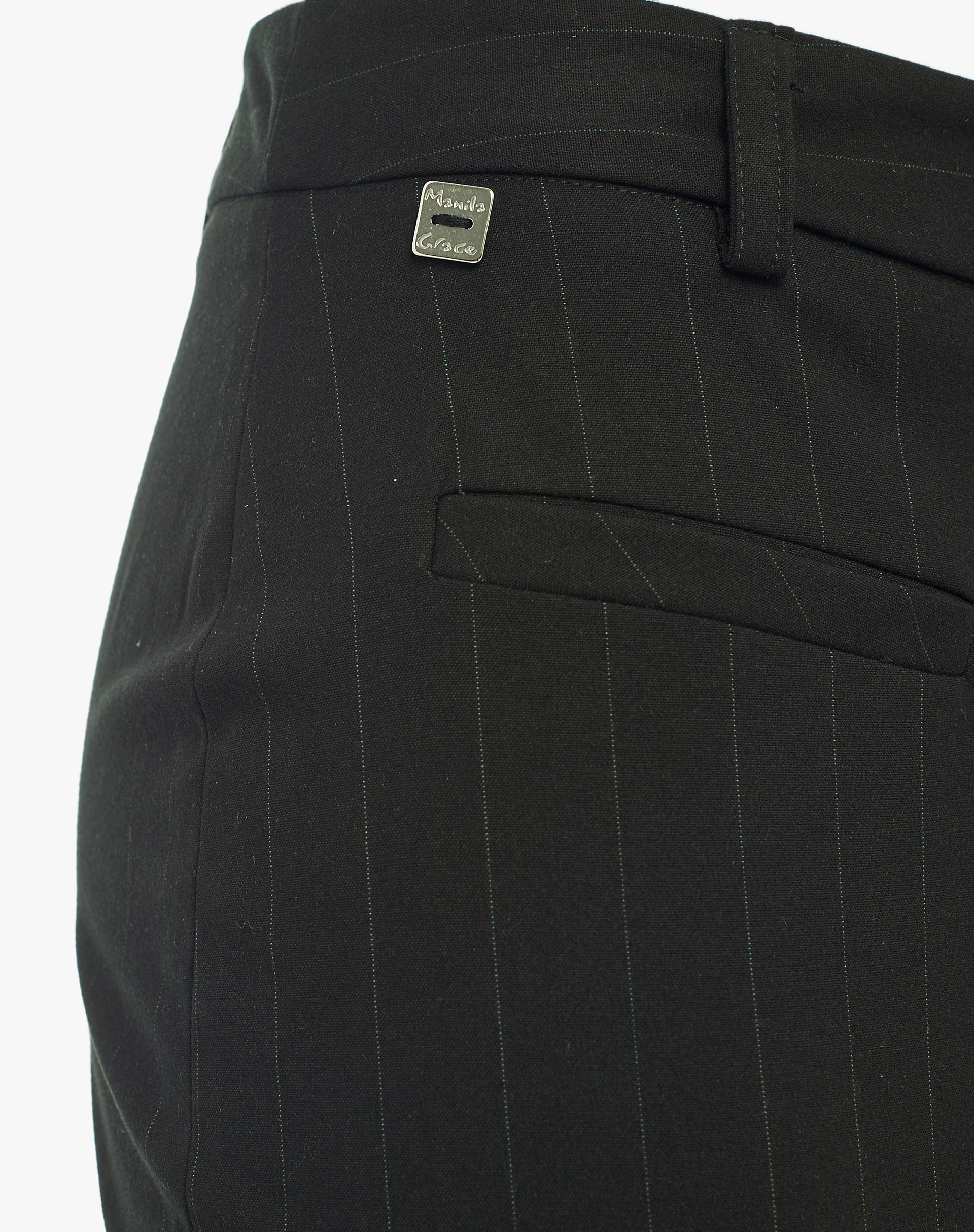 Striped Pleated Midi Skirt With Mg Logo Belt - BLACK - Manila Grace | Official Website