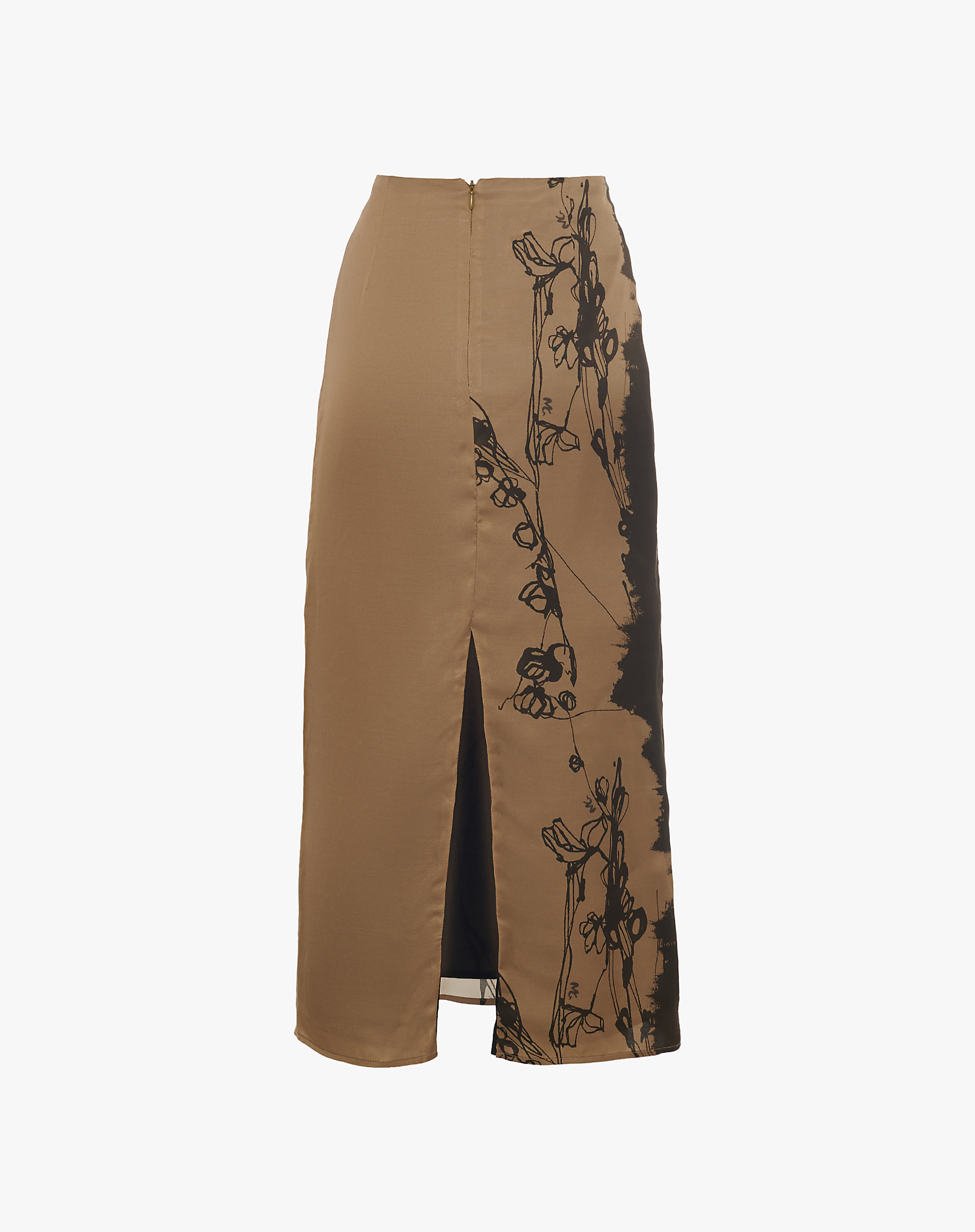 Viscose Midi Skirt With Graphic Floral Print - MILITARY GREEN - Manila Grace | Official Website
