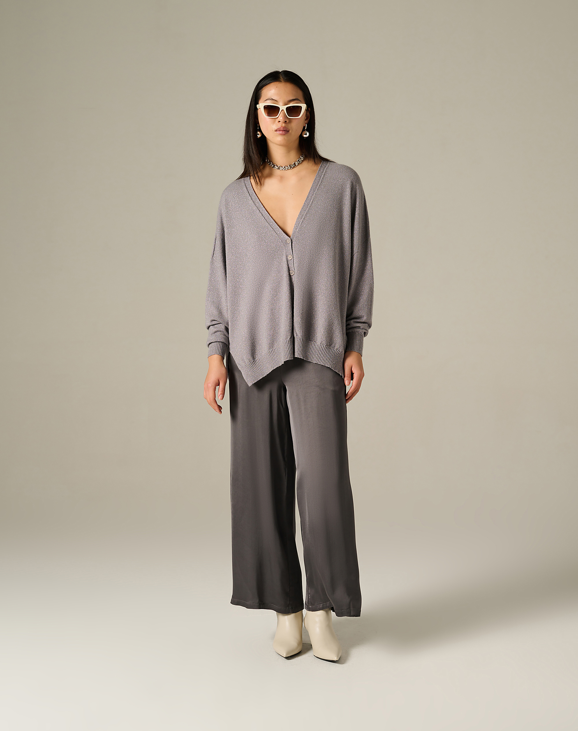 Palazzo Trousers In Flowing Fabric With Waistband - MA642 - Manila Grace | Official Website