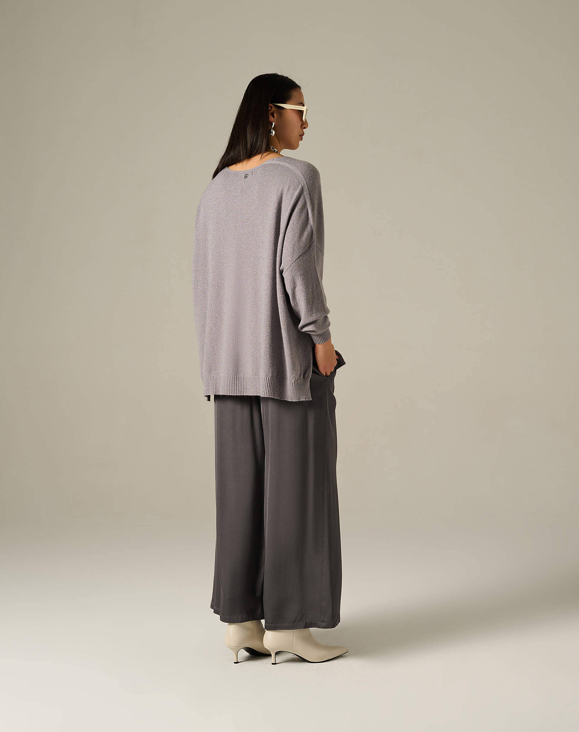 Palazzo Trousers In Flowing Fabric With Waistband - MA642 - Manila Grace | Official Website