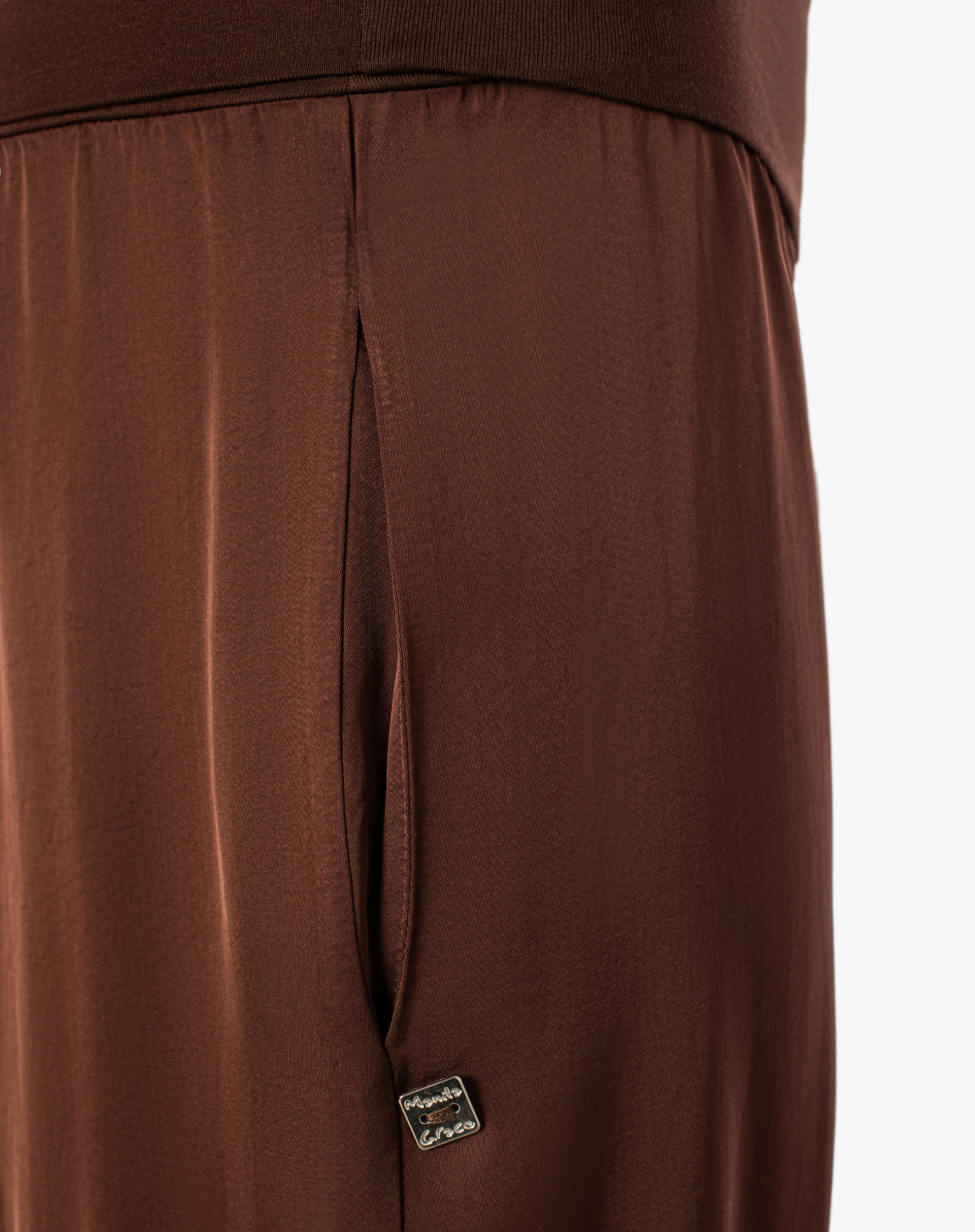 Palazzo Trousers In Flowing Fabric With Waistband - MA646 - Manila Grace | Official Website