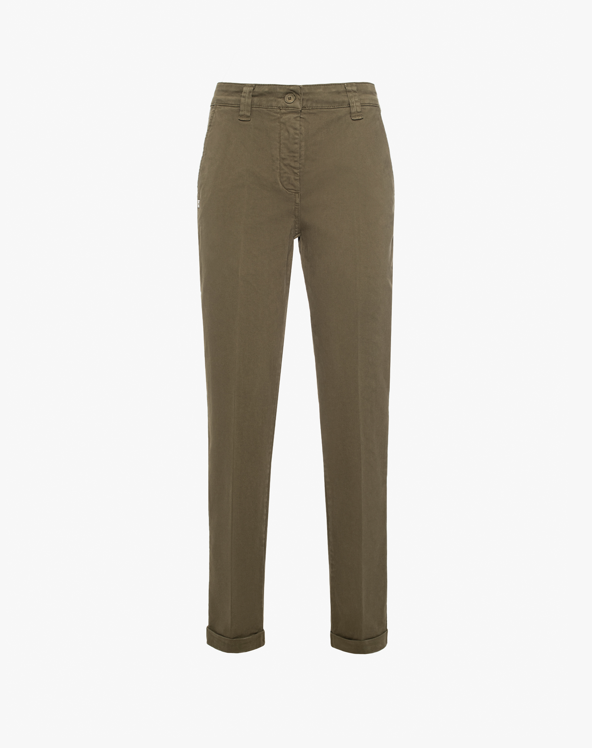 Regular Fit Trousers With Cuffs And Medium Waist - MILITARY GREEN - Manila Grace | Official Website
