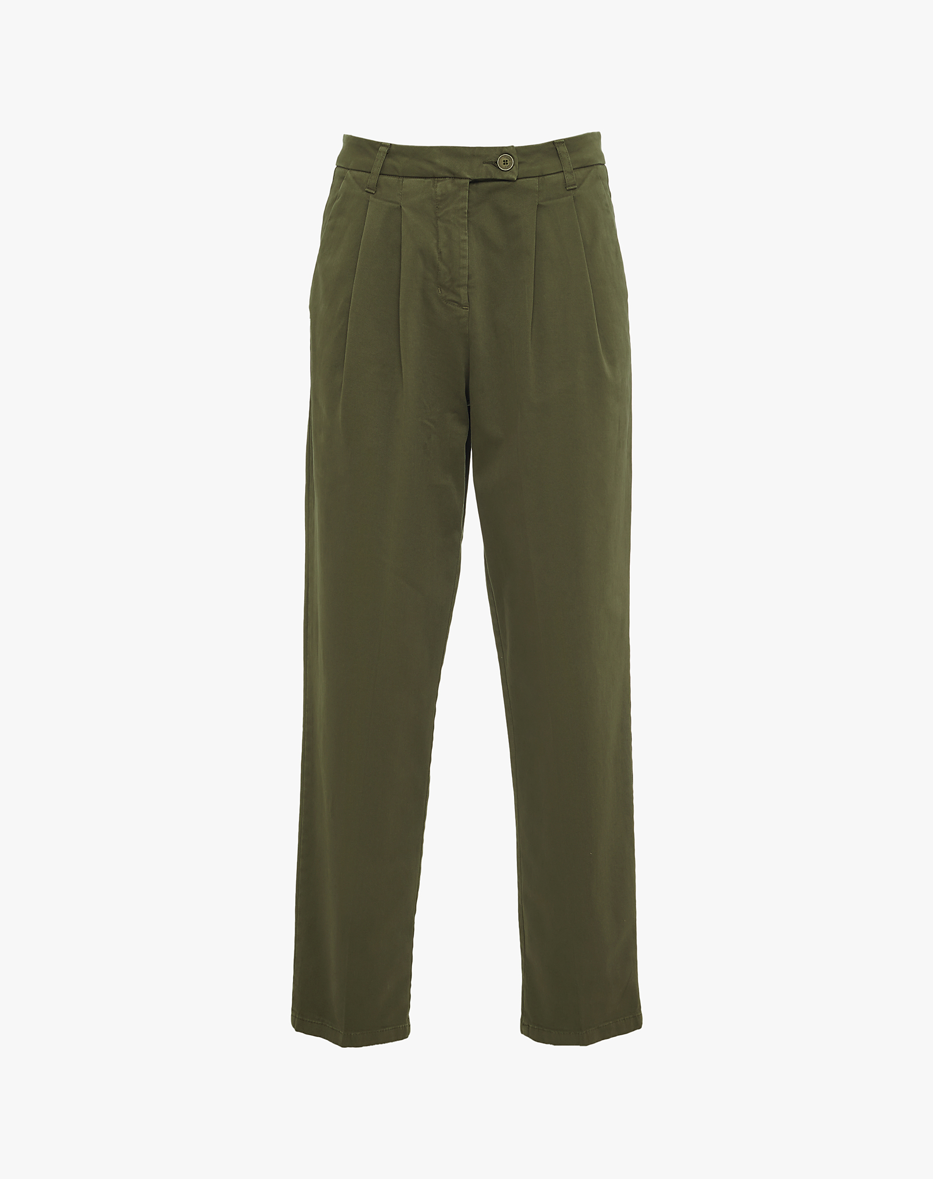 Straight Trousers With Pleats In Flowing Fabric - MILITARY GREEN - Manila Grace | Official Website