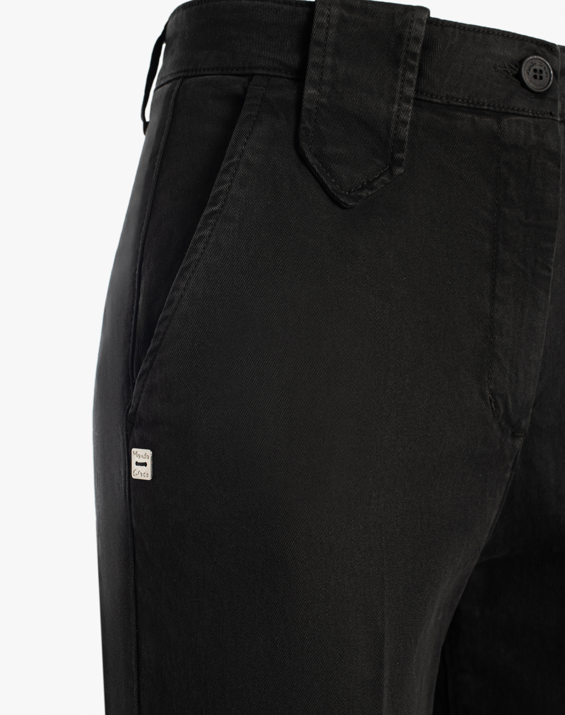 Straight Cotton Trousers With Wide Belt Loops - BLACK - Manila Grace | Official Website
