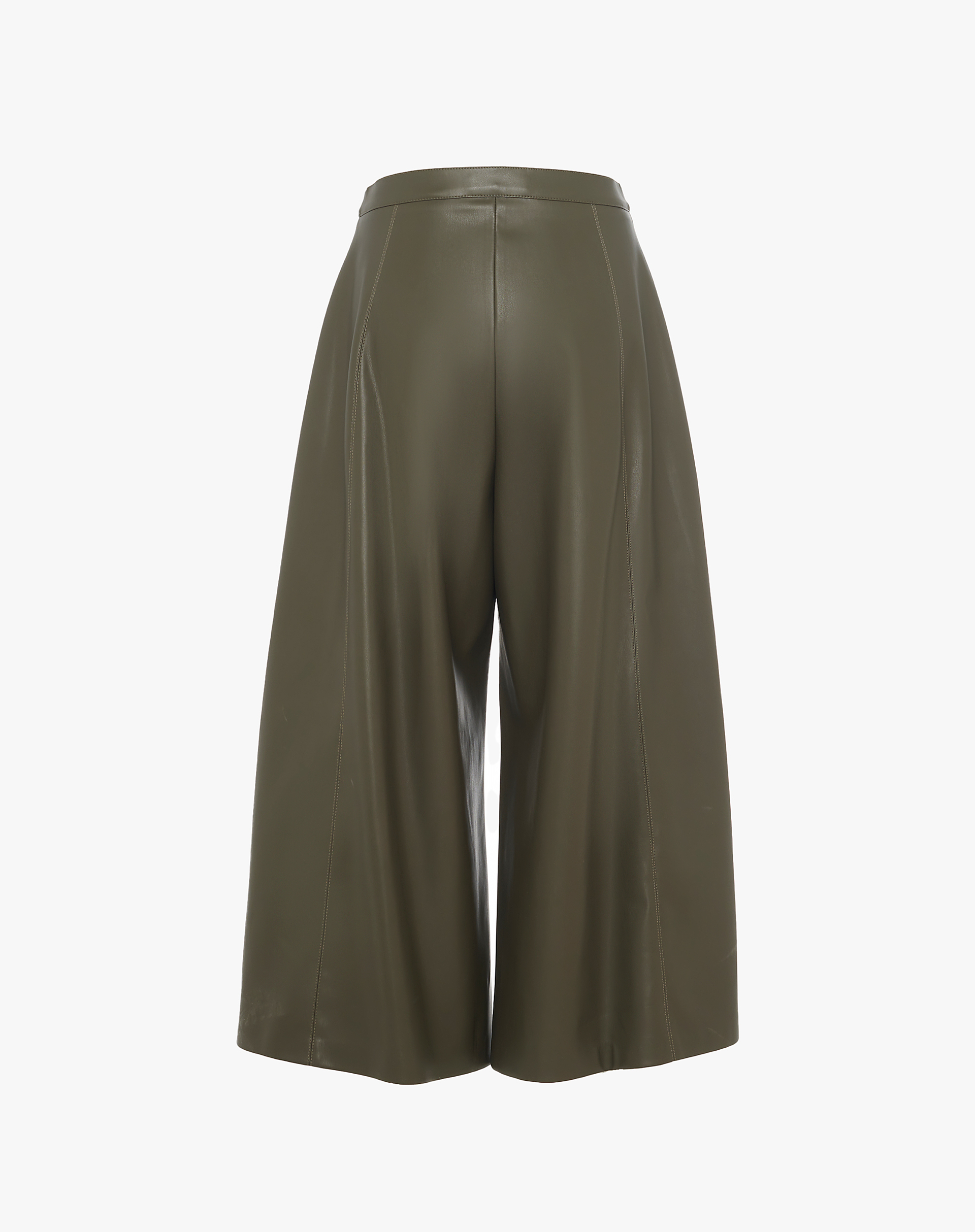 Wide-Leg Faux Leather Trousers With Pleats - MILITARY GREEN - Manila Grace | Official Website