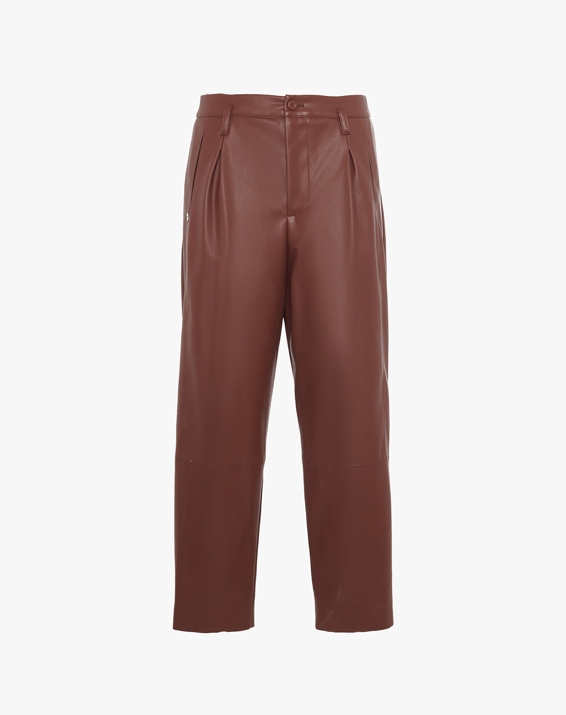 Wide-Leg Faux Leather Trousers With Pleats - MA646 - Manila Grace | Official Website