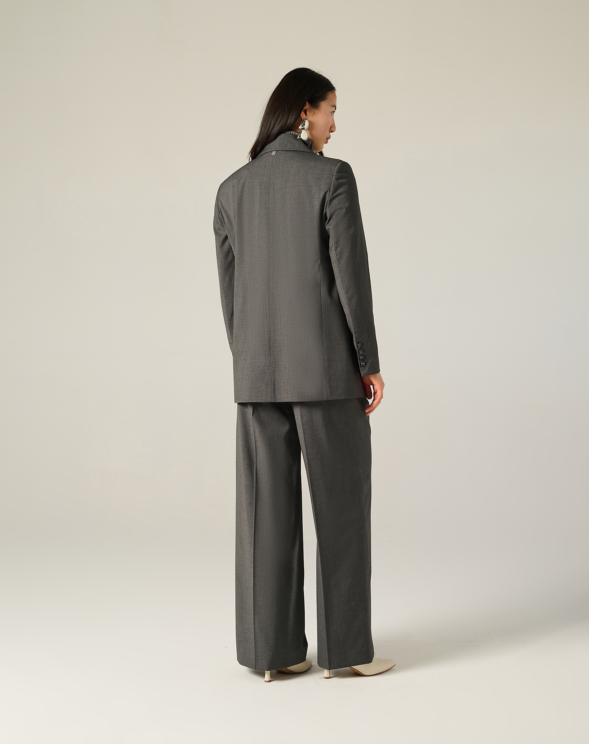 Pantalone A Palazzo In Tessuto Gessato - ASFALTO - Manila Grace